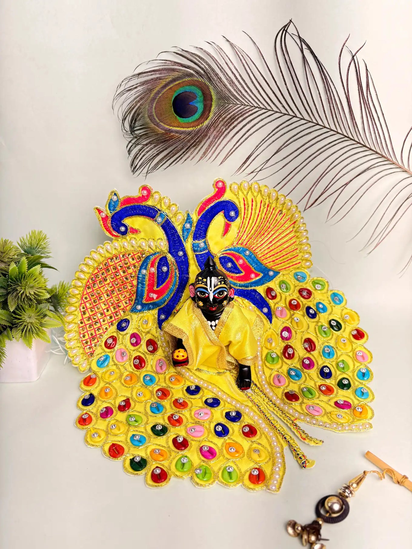 Size 6 Yellow Butterfly Laddu Gopal Poshak – Multicolor Stone Designer Dress