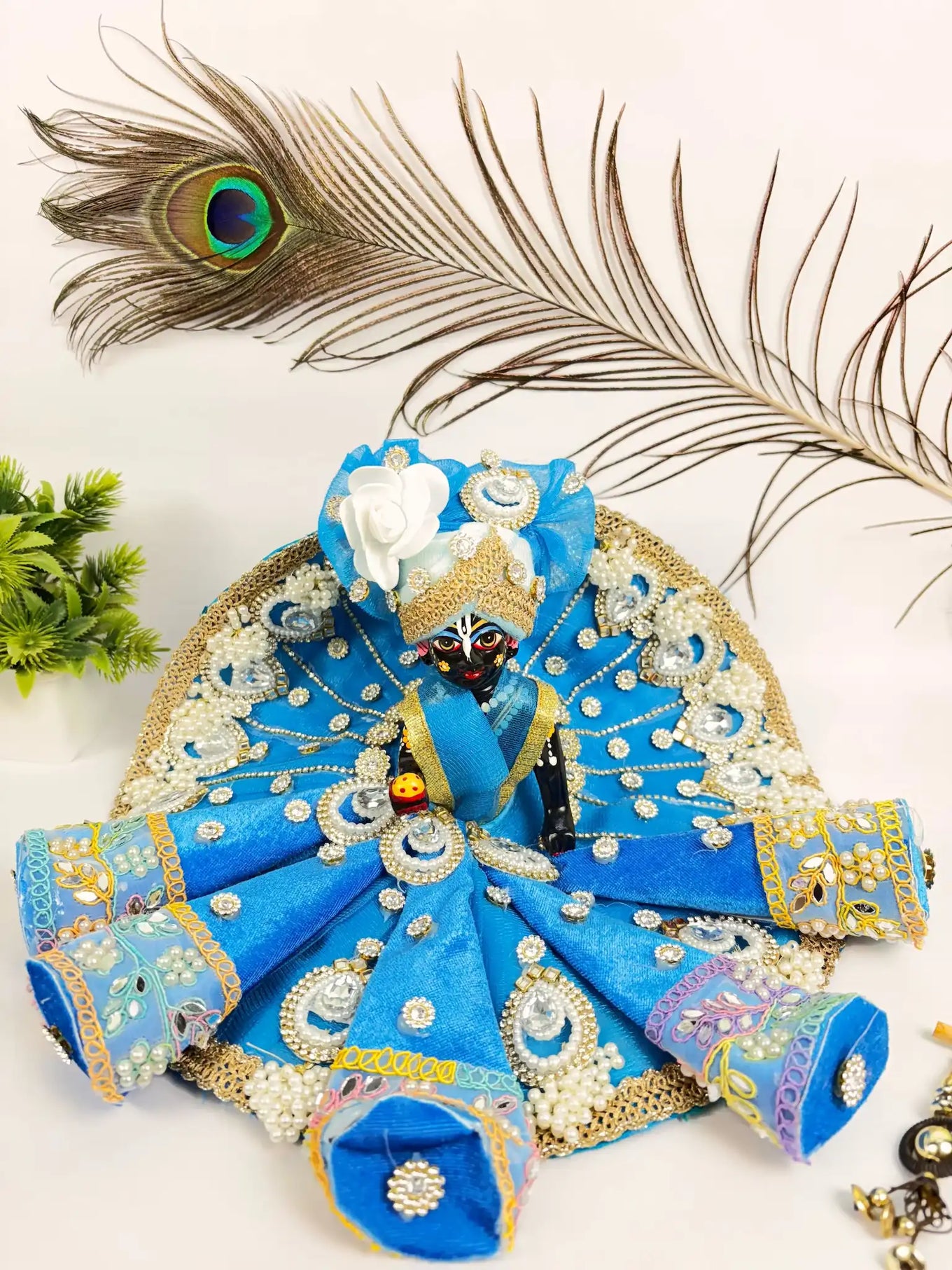 Royal Pearl Blue Laddu Gopal Poshak with Pagdi & Mala