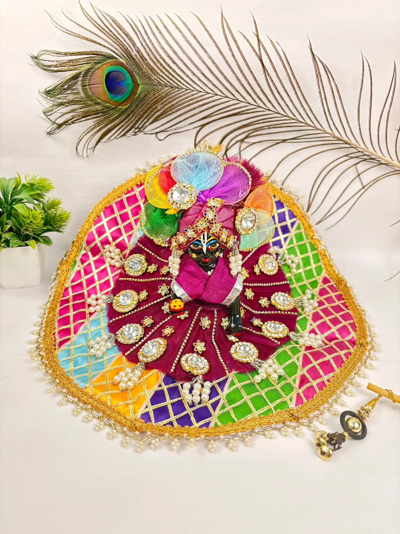 Rainbow Royal Laddu Gopal Poshak with Pagdi & Mala