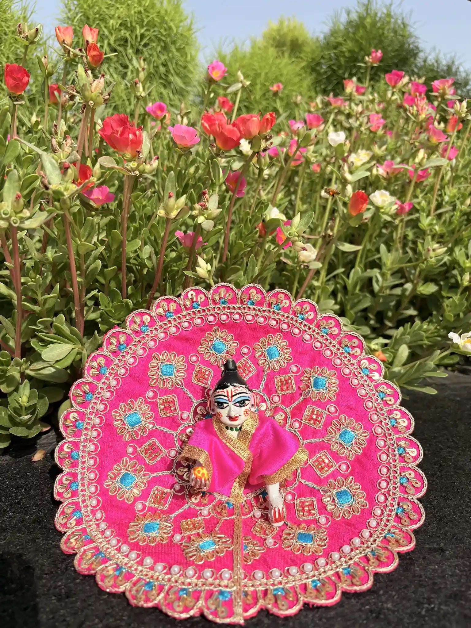 Size 4 - Divine Pink Embroidered Poshak for Laddu Gopal Ji