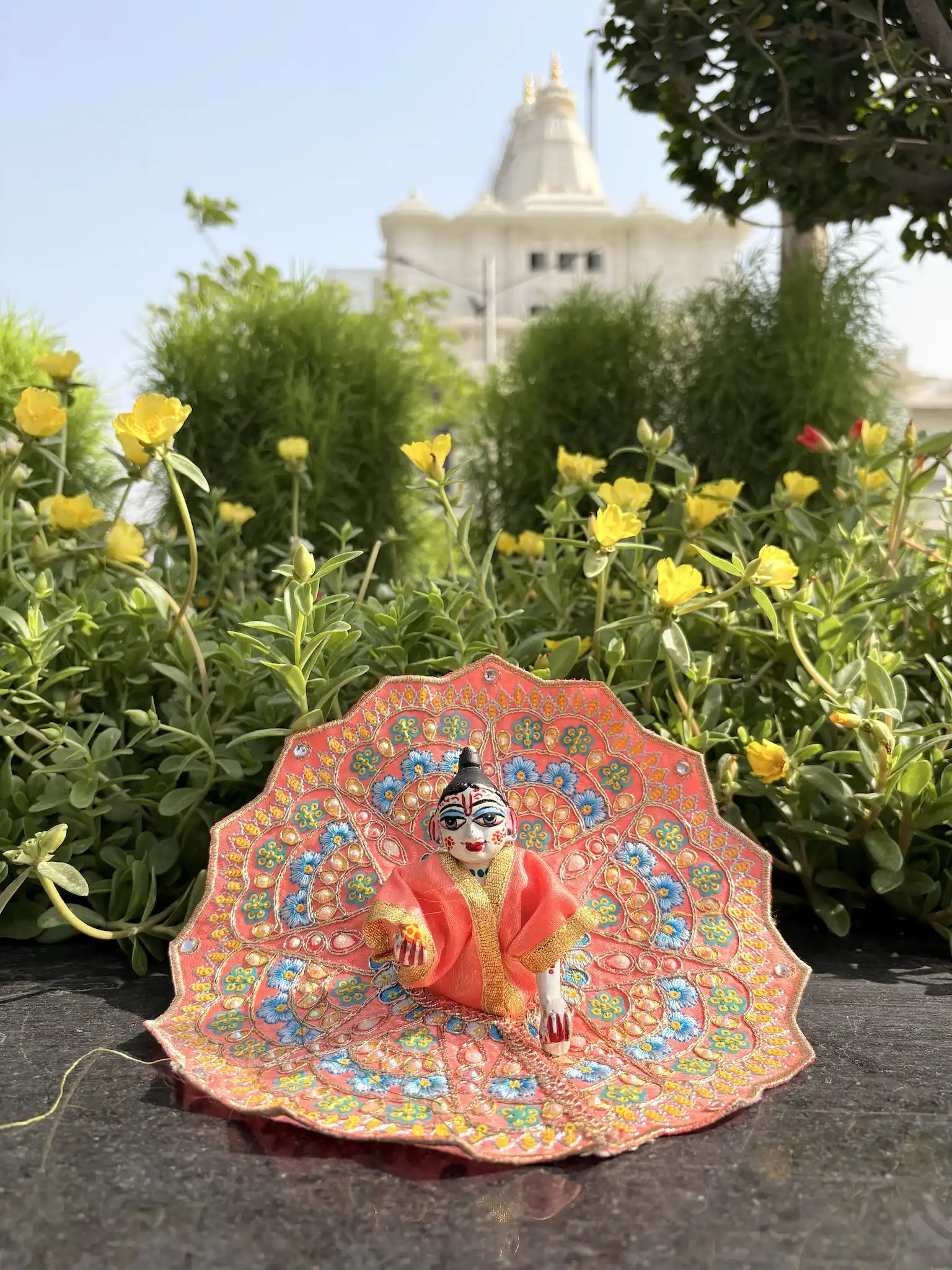 Size 4 - Fancy Laddu Gopal Poshak – Peach Orange with Blue Floral Embroidery