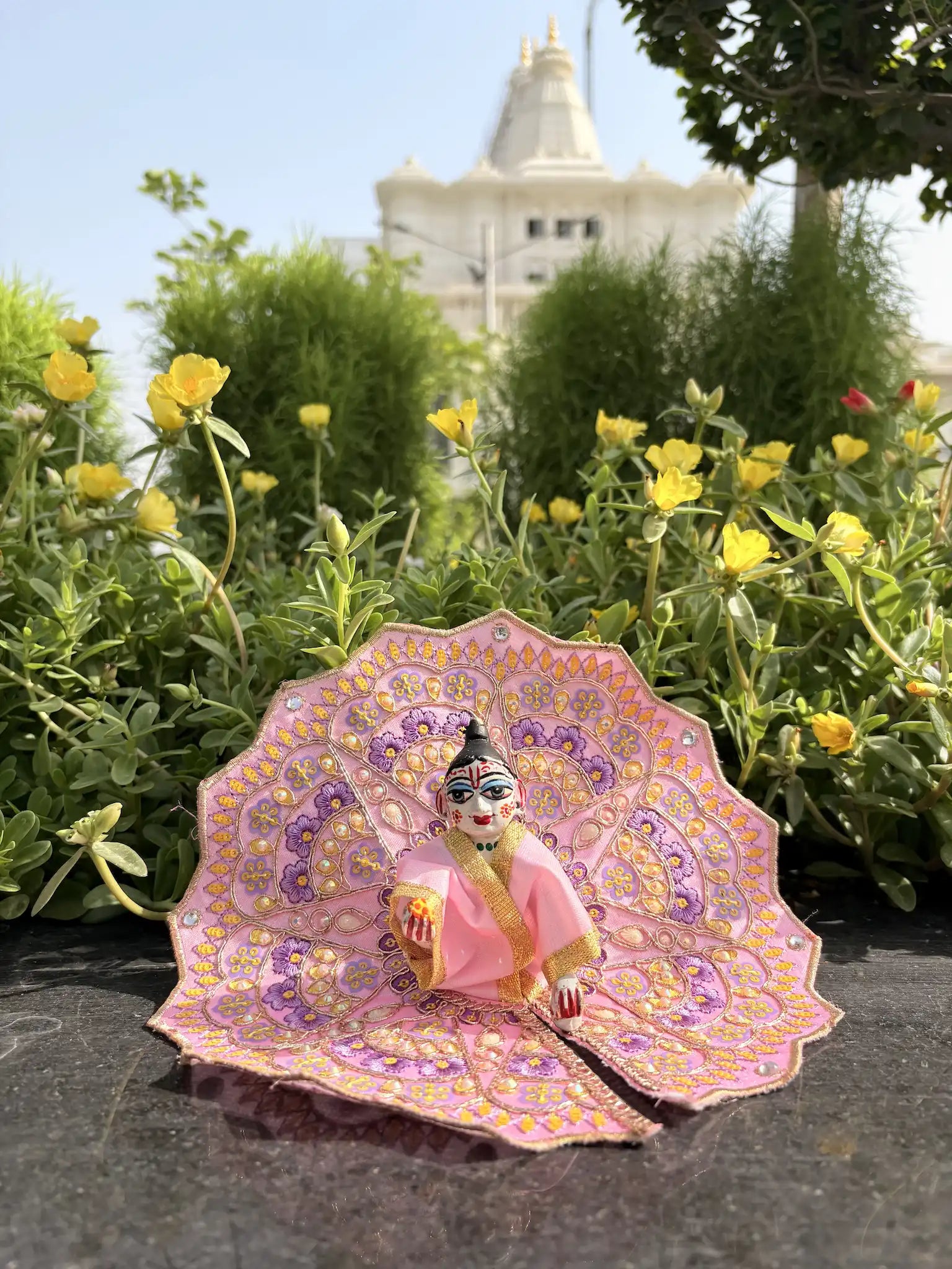 Size 4 - Fancy Laddu Gopal Poshak – Baby Pink with Purple-Golden Embroidery
