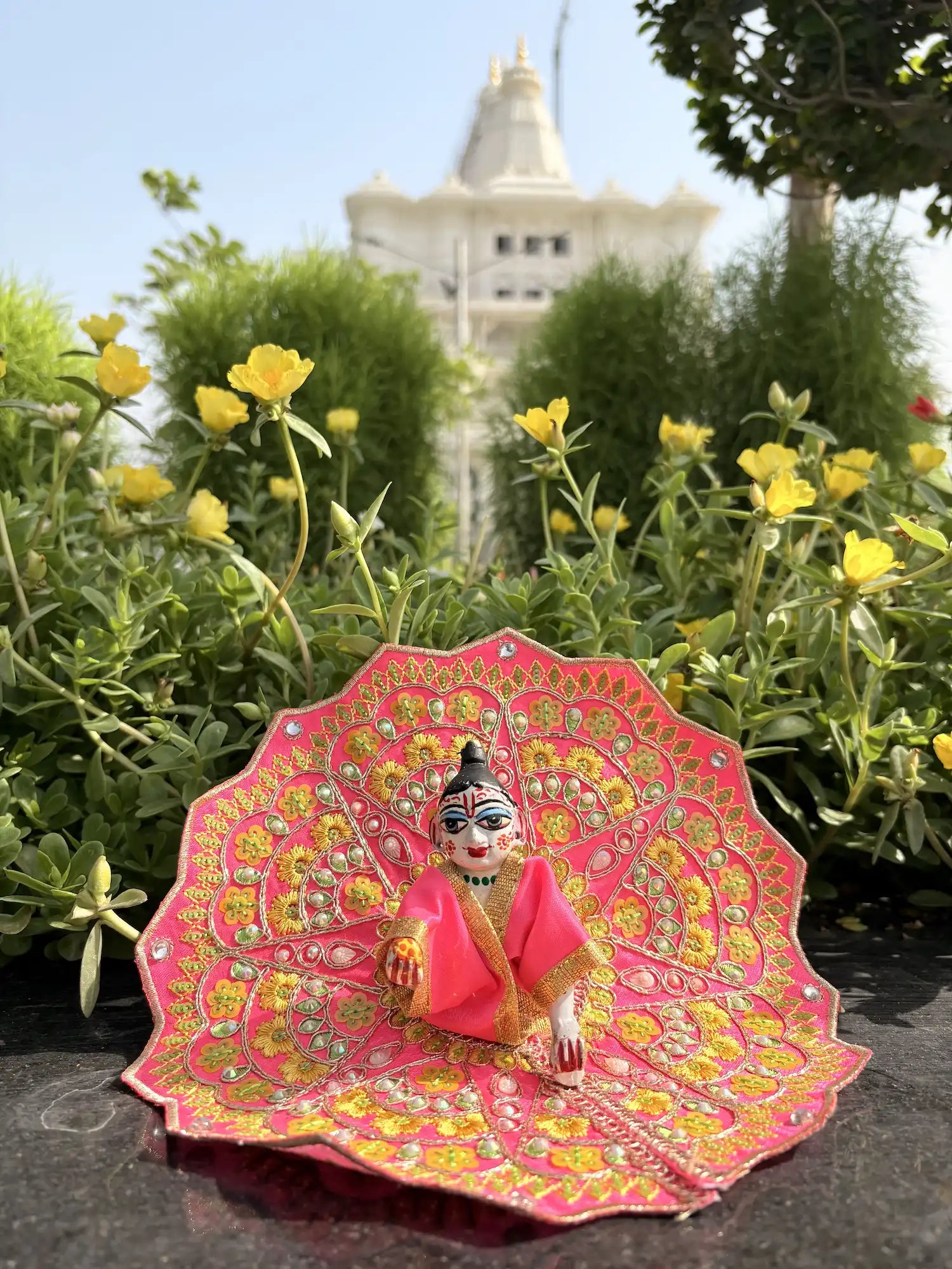 Size 4 - Fancy Laddu Gopal Poshak Pink Floral Embroidery