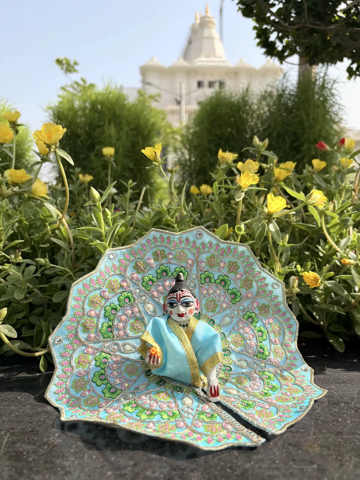 Size 4 - Fancy Laddu Gopal Poshak Sky Blue with Floral Embroidery