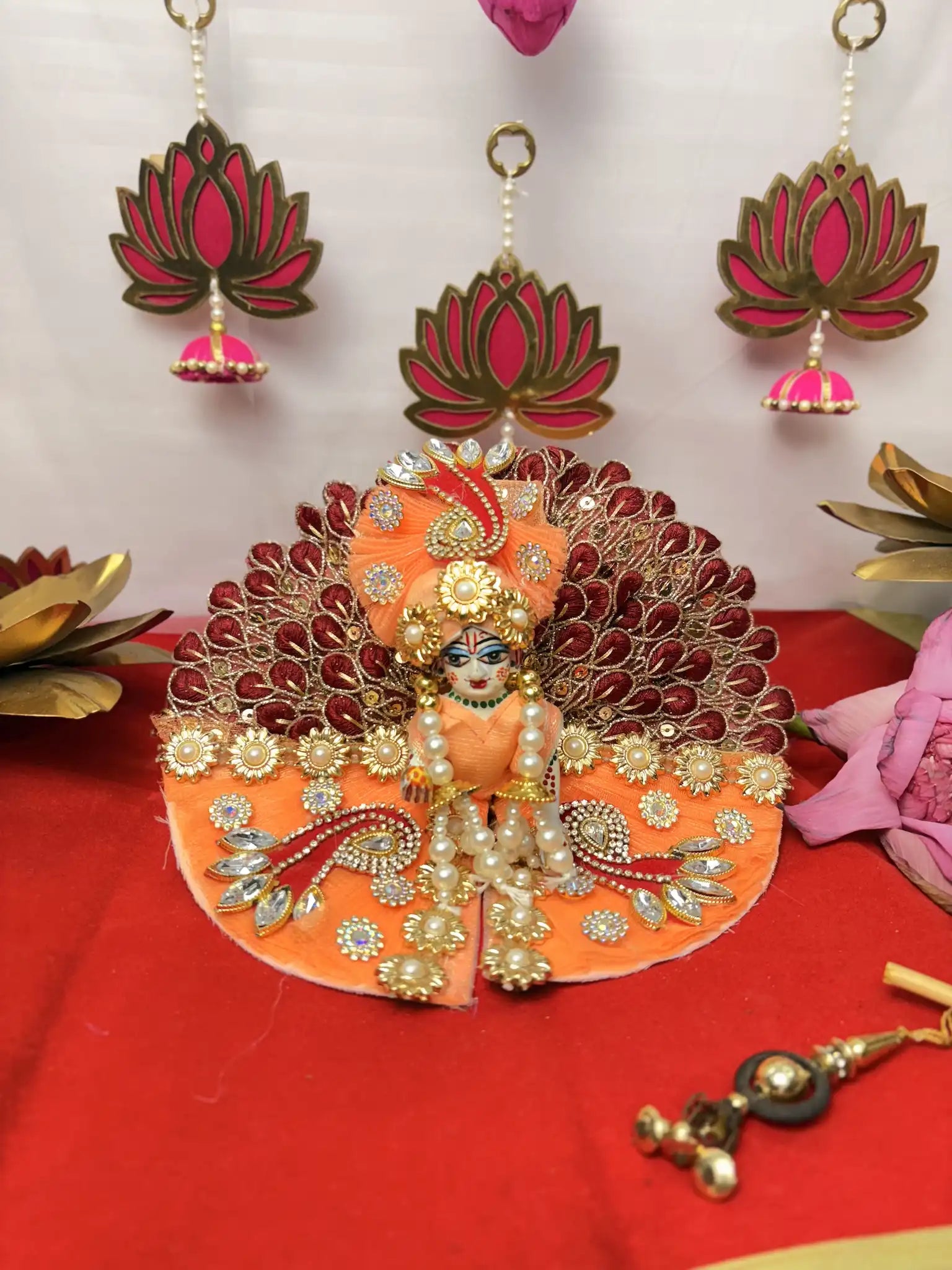 Laddu Gopal Heavy Poshak Set – 3 Piece Outfit with Pagdi, Mala & Dress
