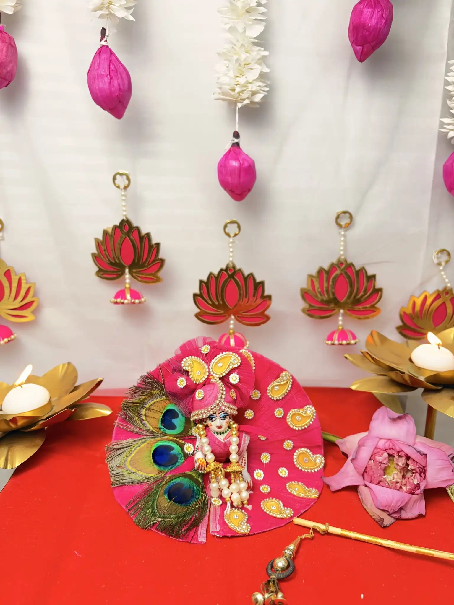 Laddu Gopal Heavy Poshak Set – 3 Piece Shringar with Pagdi, Mala & Dress