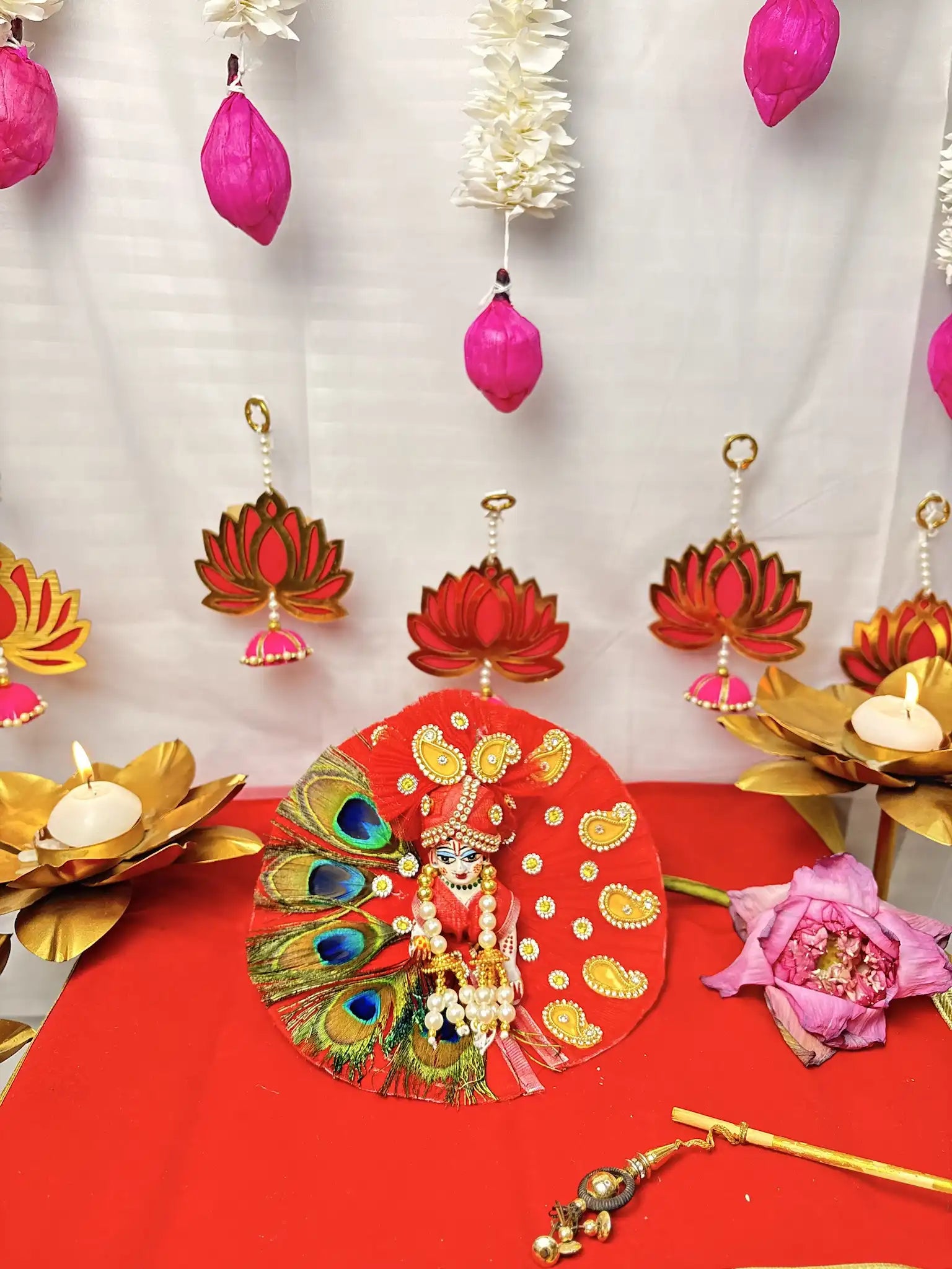 Laddu Gopal Heavy Poshak Set – 3 Piece Shringar with Pagdi, Mala & Dress