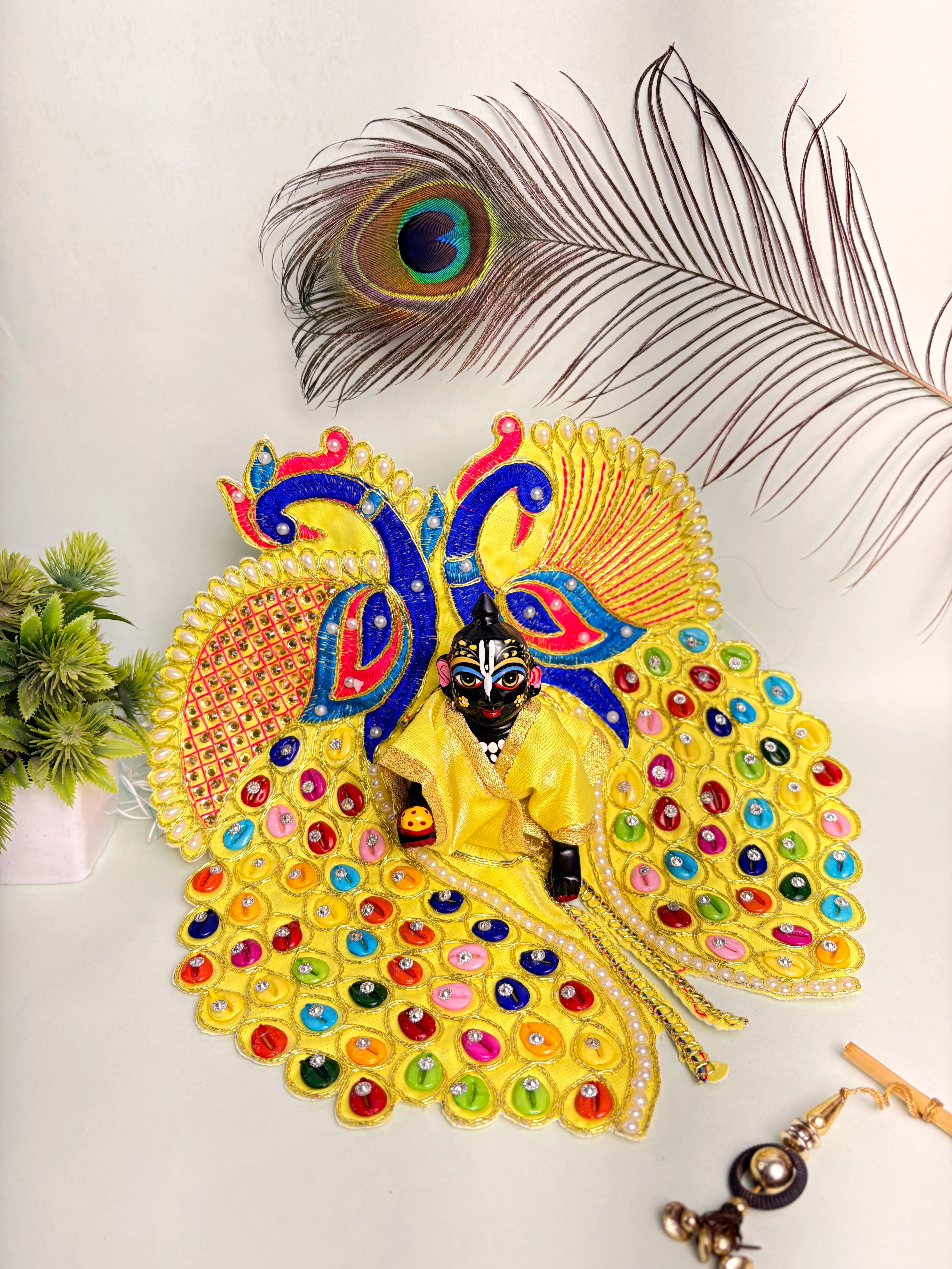 Size 6 Yellow Butterfly Laddu Gopal Poshak – Multicolor Stone Designer Dress