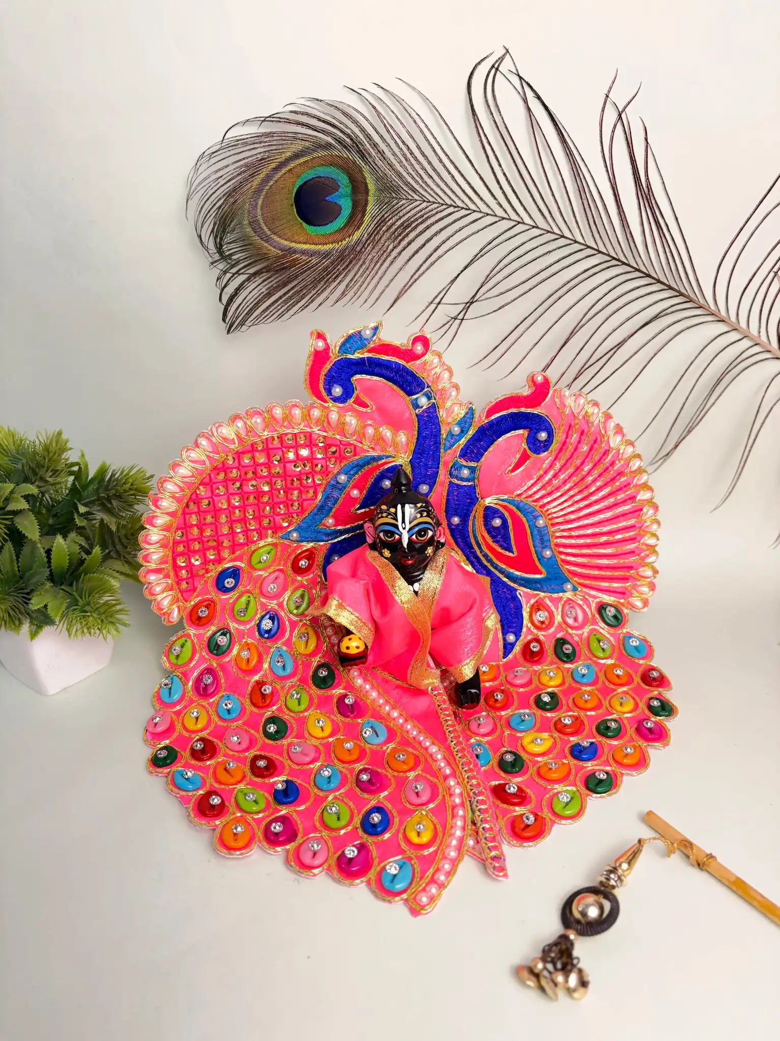 Size 6 Dark Pink Butterfly Laddu Gopal Poshak – Embellished Peacock Wing Dress