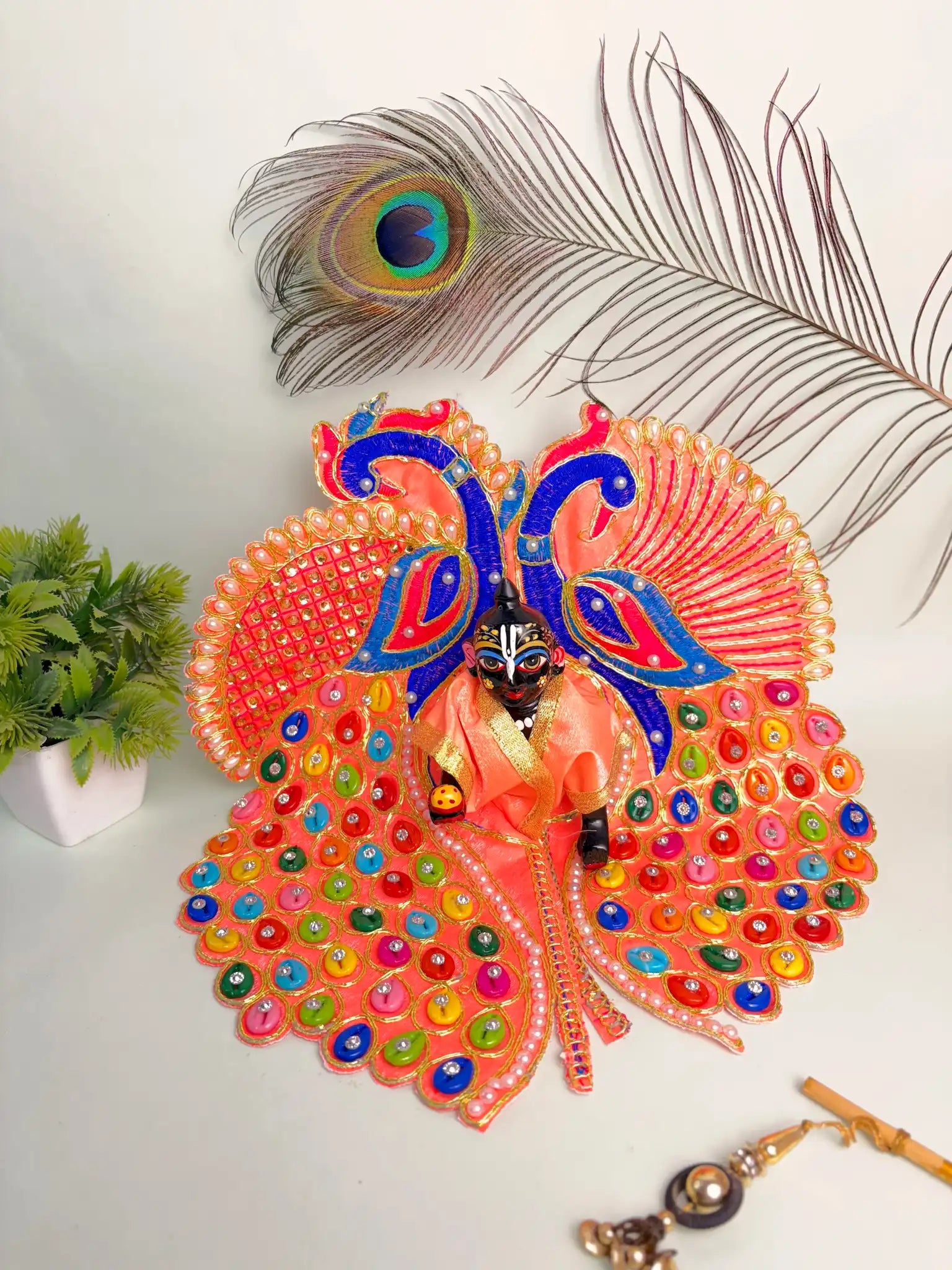 Size 6 Orange Butterfly Laddu Gopal Poshak – Designer Multicolor Festive Dress