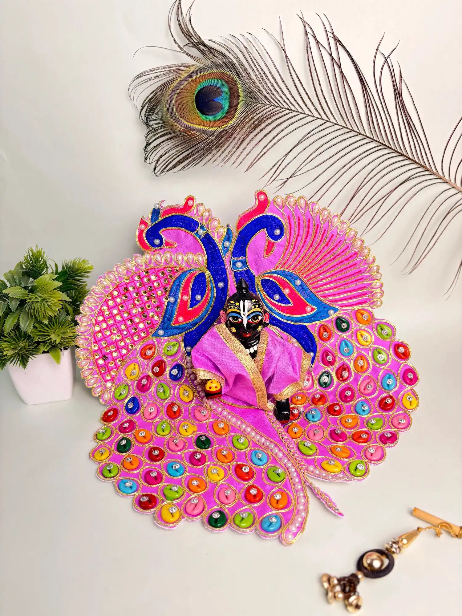 Size 6 Purple Butterfly Laddu Gopal Poshak – Fancy Multicolor Stone Dress with Peacock Wings