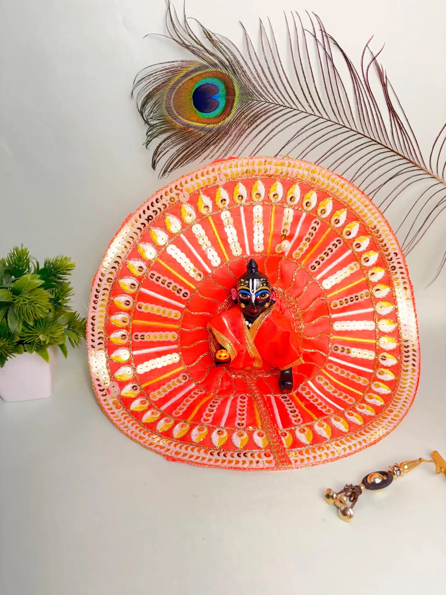 Size 6 Orange Laddu Gopal Poshak – Festive Shiny Dress for Thakur Ji