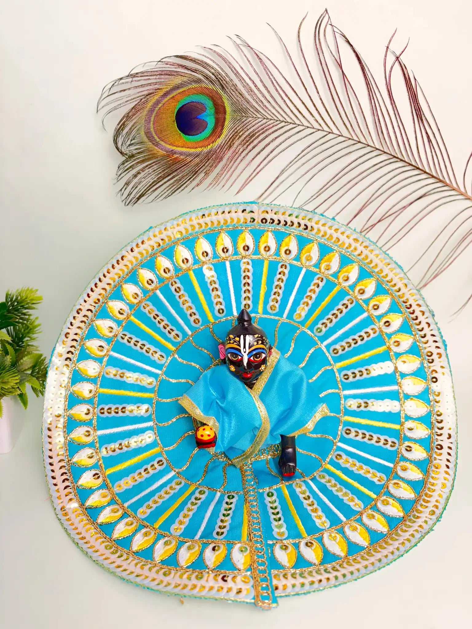 Size 6 Sky Blue Sequin Laddu Gopal Poshak – Elegant Dress for Thakur Ji