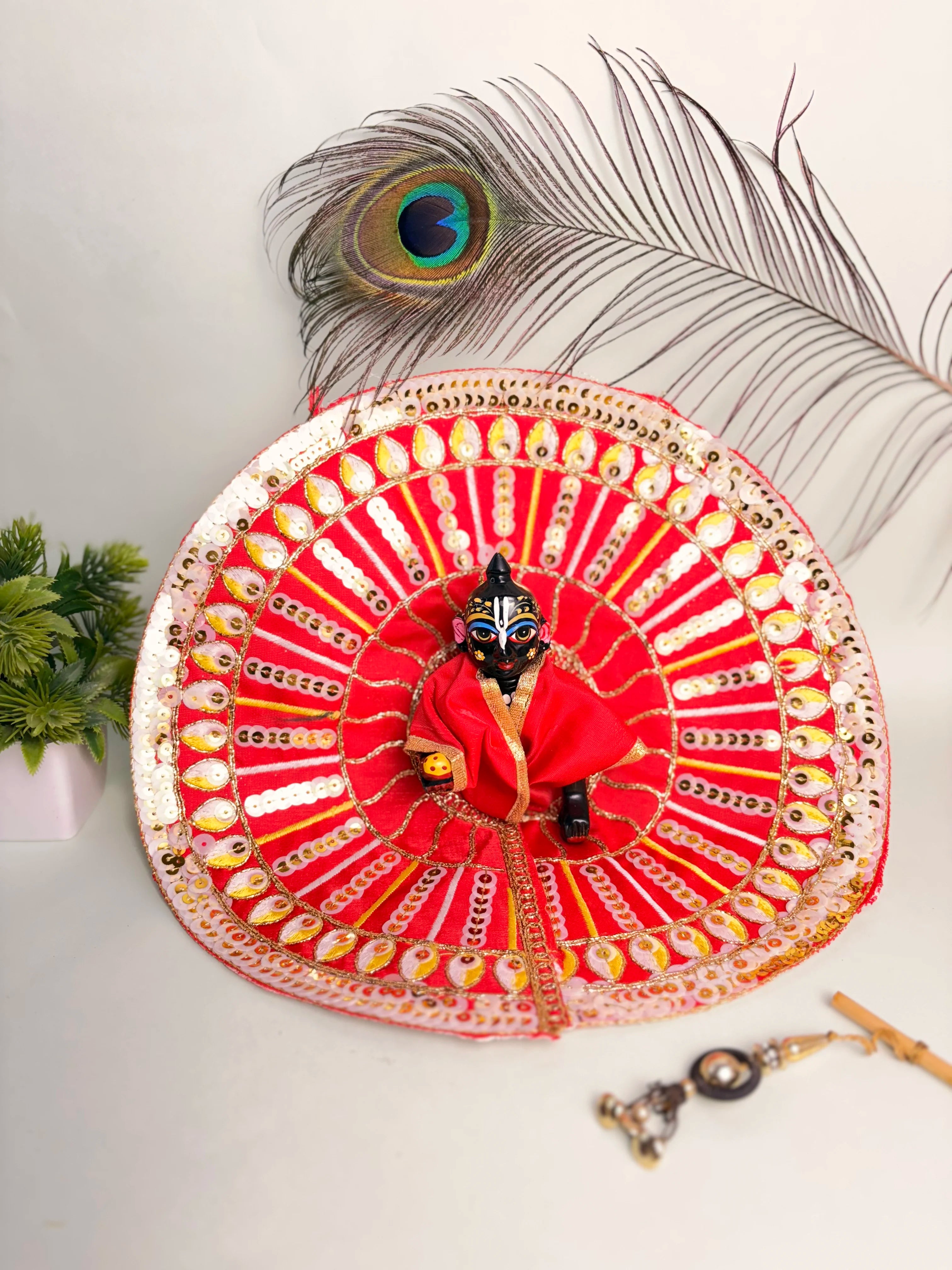 Size 6 Red Sequin Laddu Gopal Poshak – Shiny Traditional Thakur Ji Dress