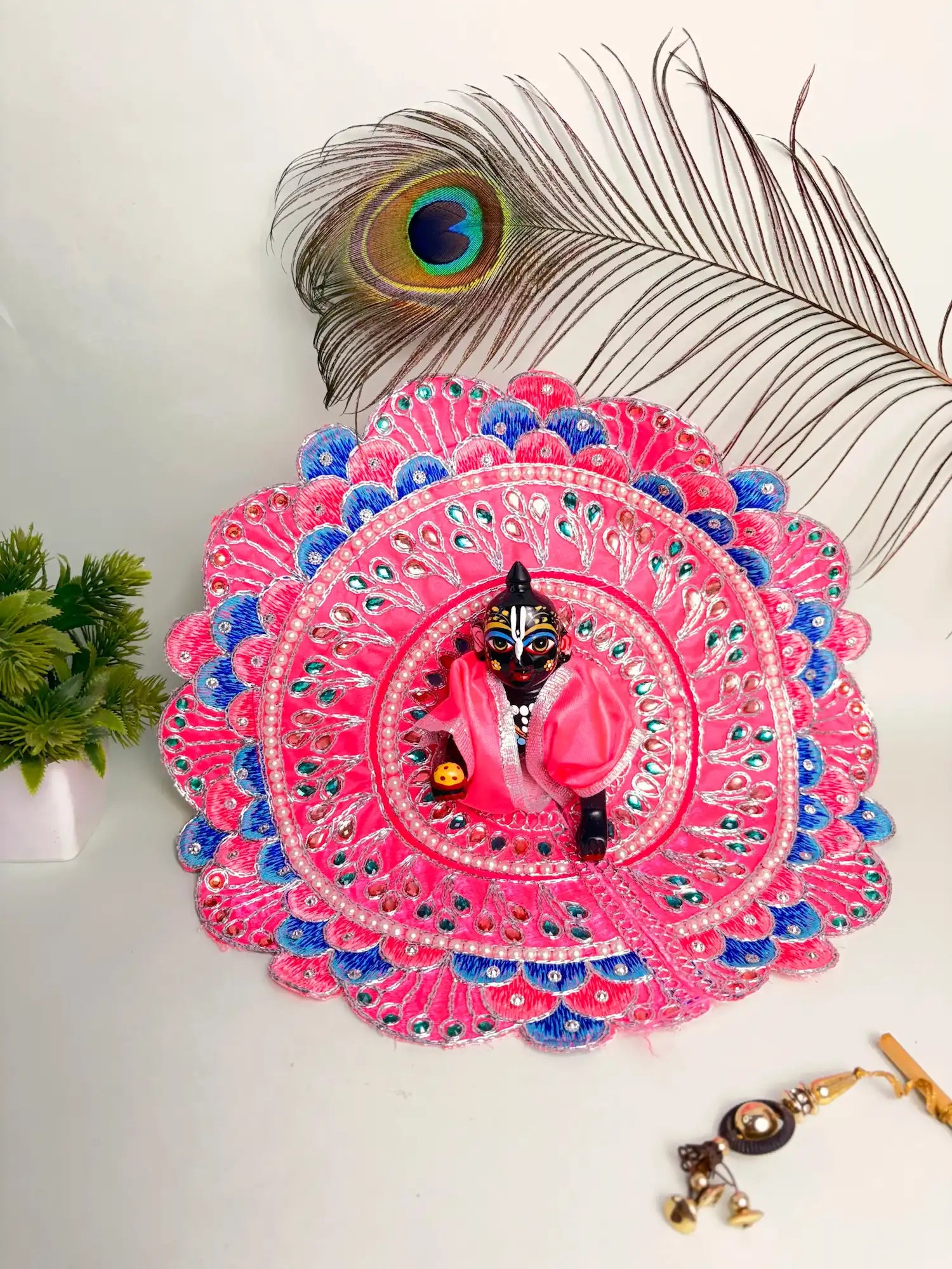 Size 6 Dark Pink Laddu Gopal Poshak – Rich Embroidered Peacock Theme Dress