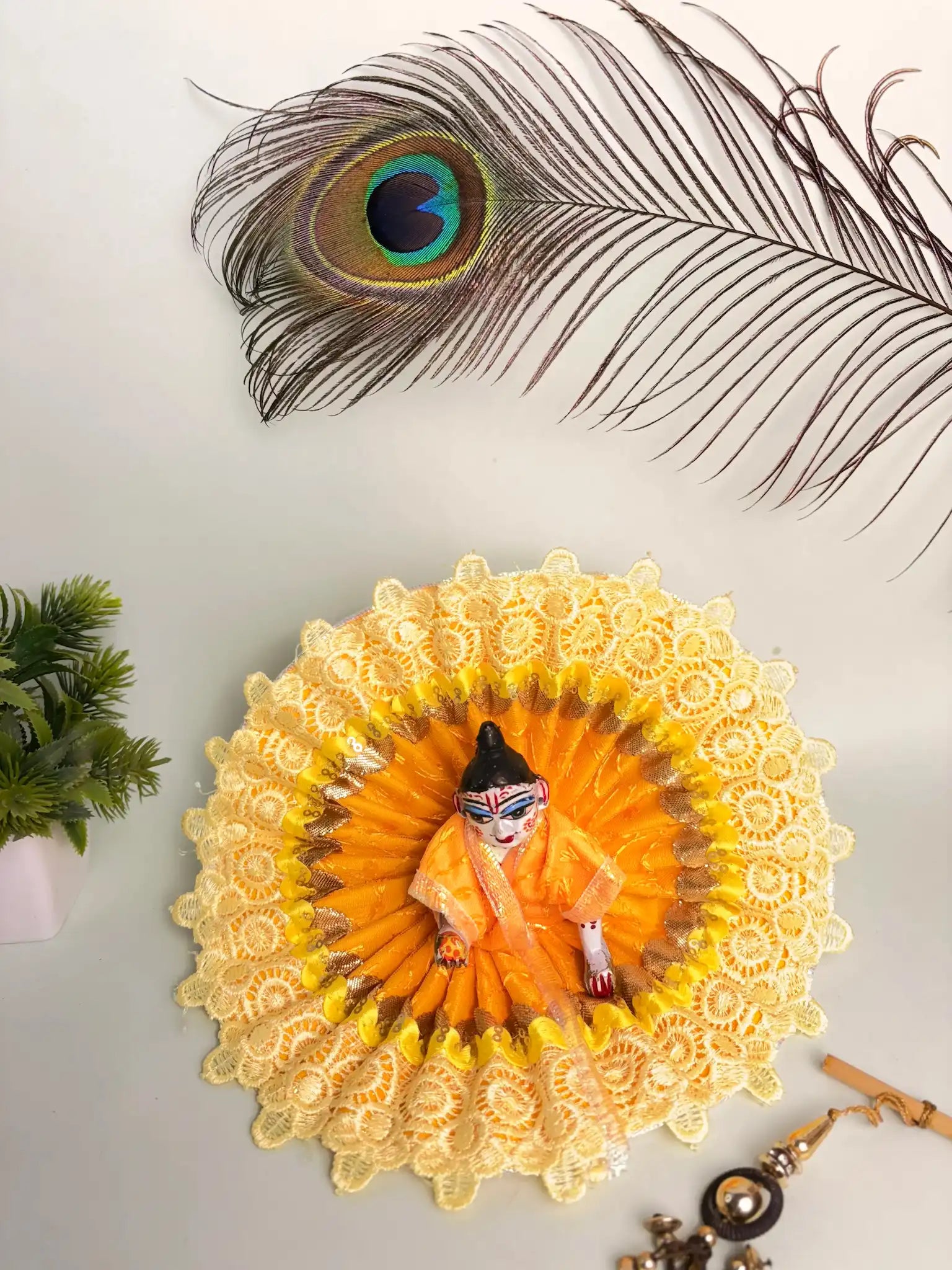 Elegant Yellow Lace Laddu Gopal Poshak – Size 4 | Traditional Designer Dress