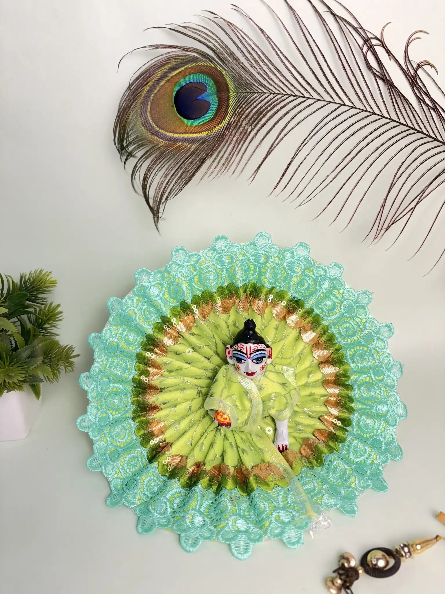 Fresh Light Green Lace Laddu Gopal Poshak – Size 4 | Graceful Festive Wear