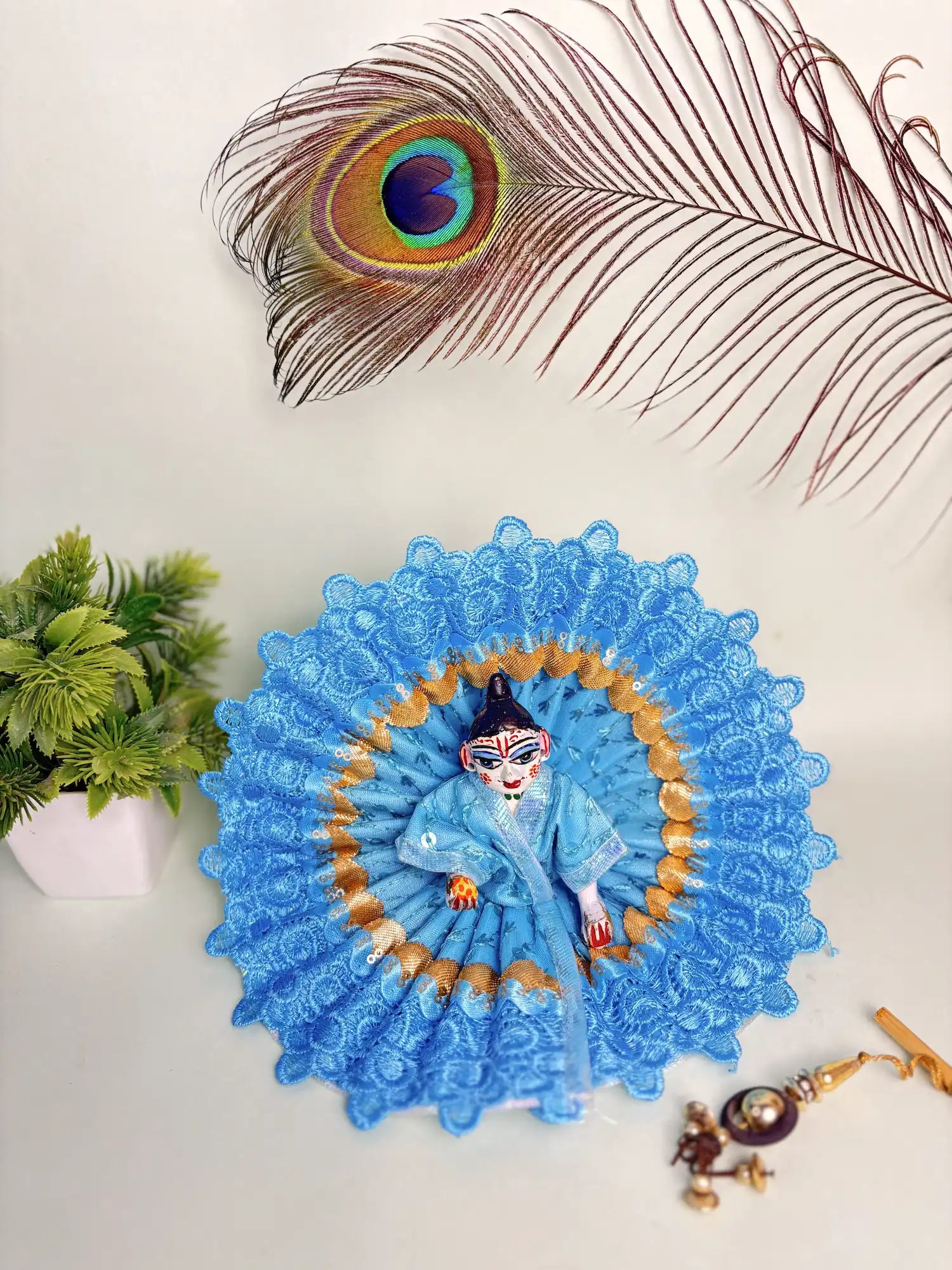 Royal Blue Lace Laddu Gopal Poshak – Size 4 | Traditional Festive Shringar Dress