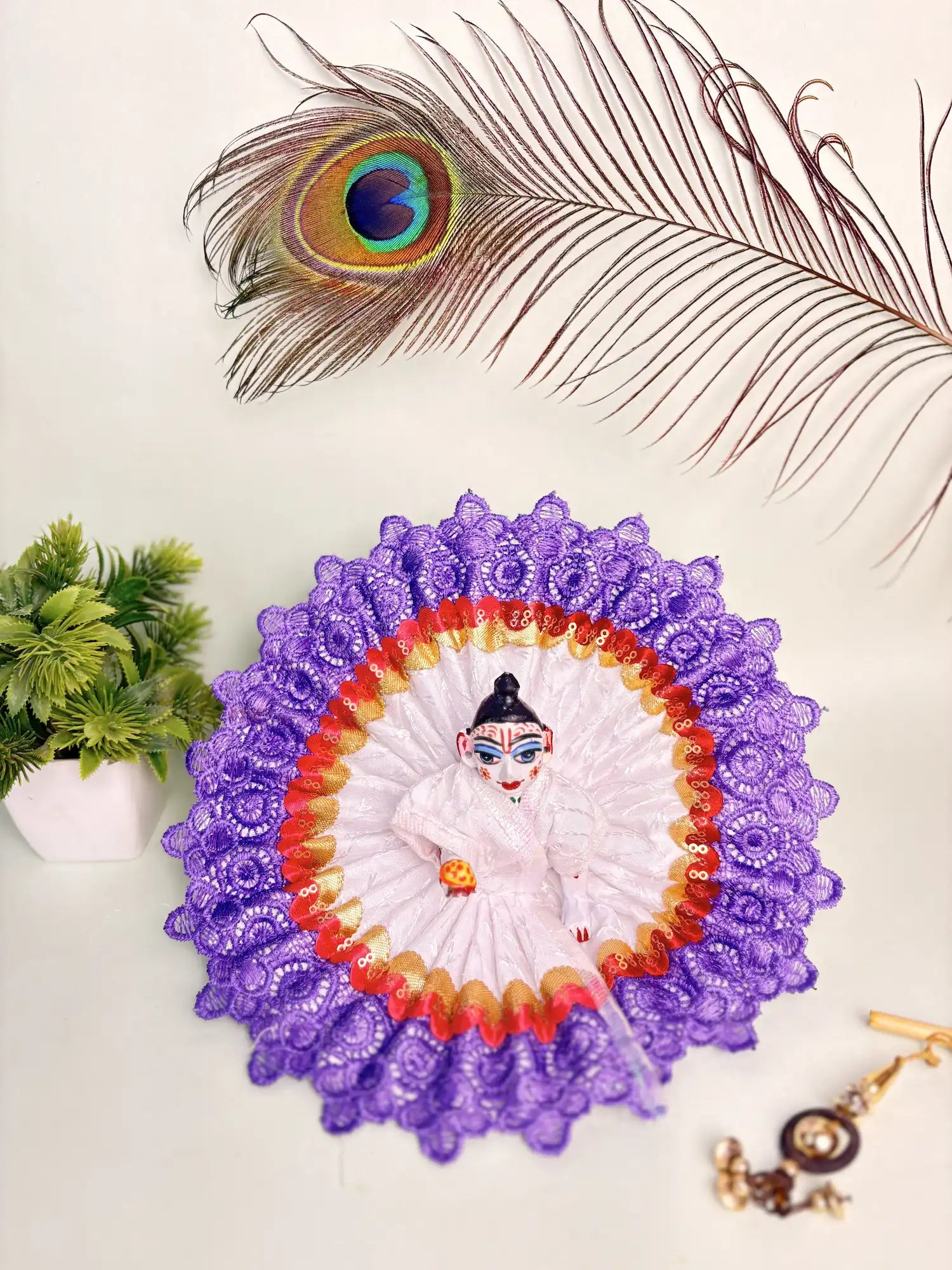 Divine Purple & White Lace Poshak – Size 4 | Elegant Laddu Gopal Ji Dress