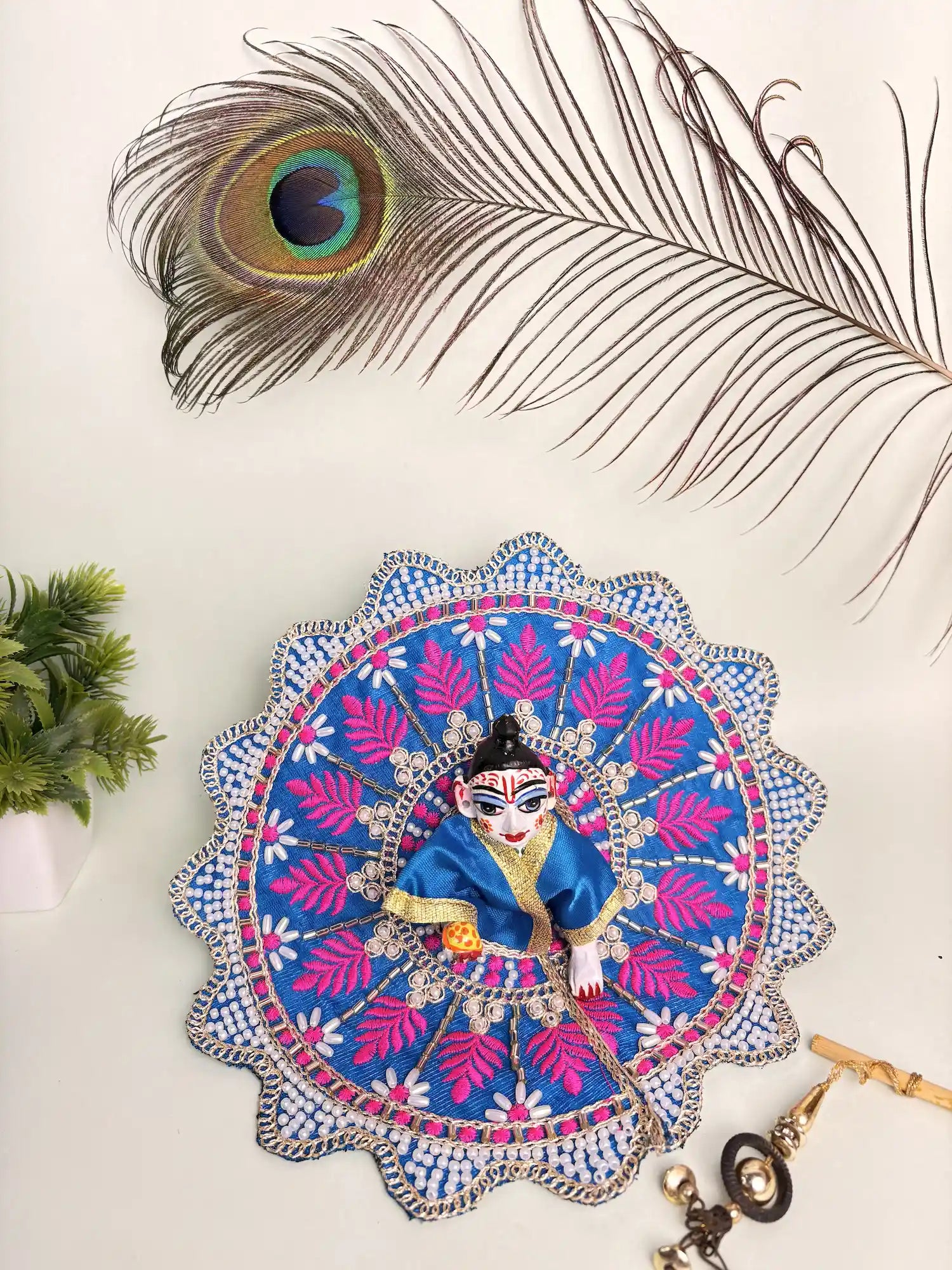 Royal Blue Pink Embroidered Poshak – Size 4 | Laddu Gopal Designer Outfit