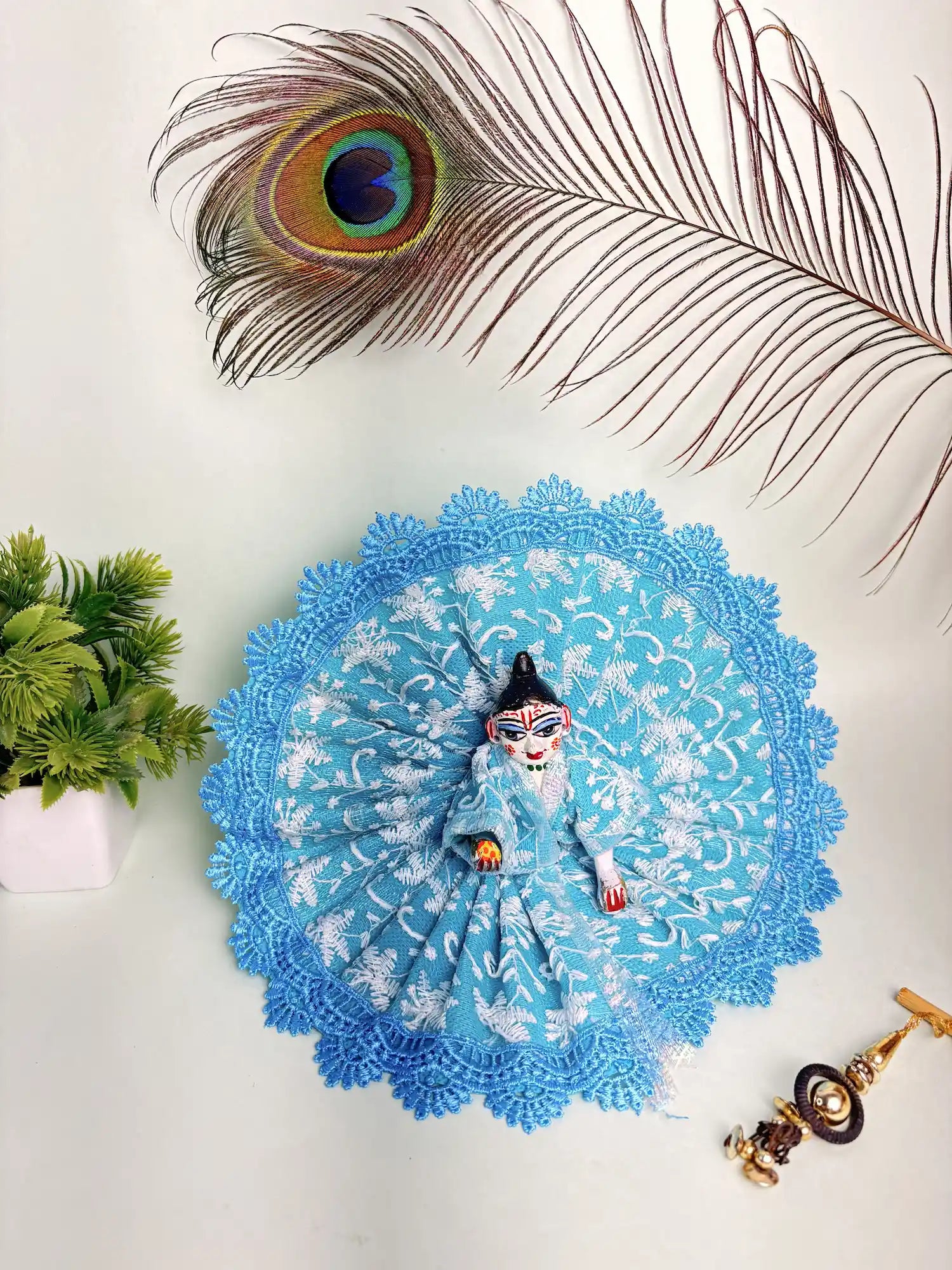 Size 4 Sky Blue Lace Laddu Gopal Poshak – Soft Embroidered Dress for Thakur Ji Darshan