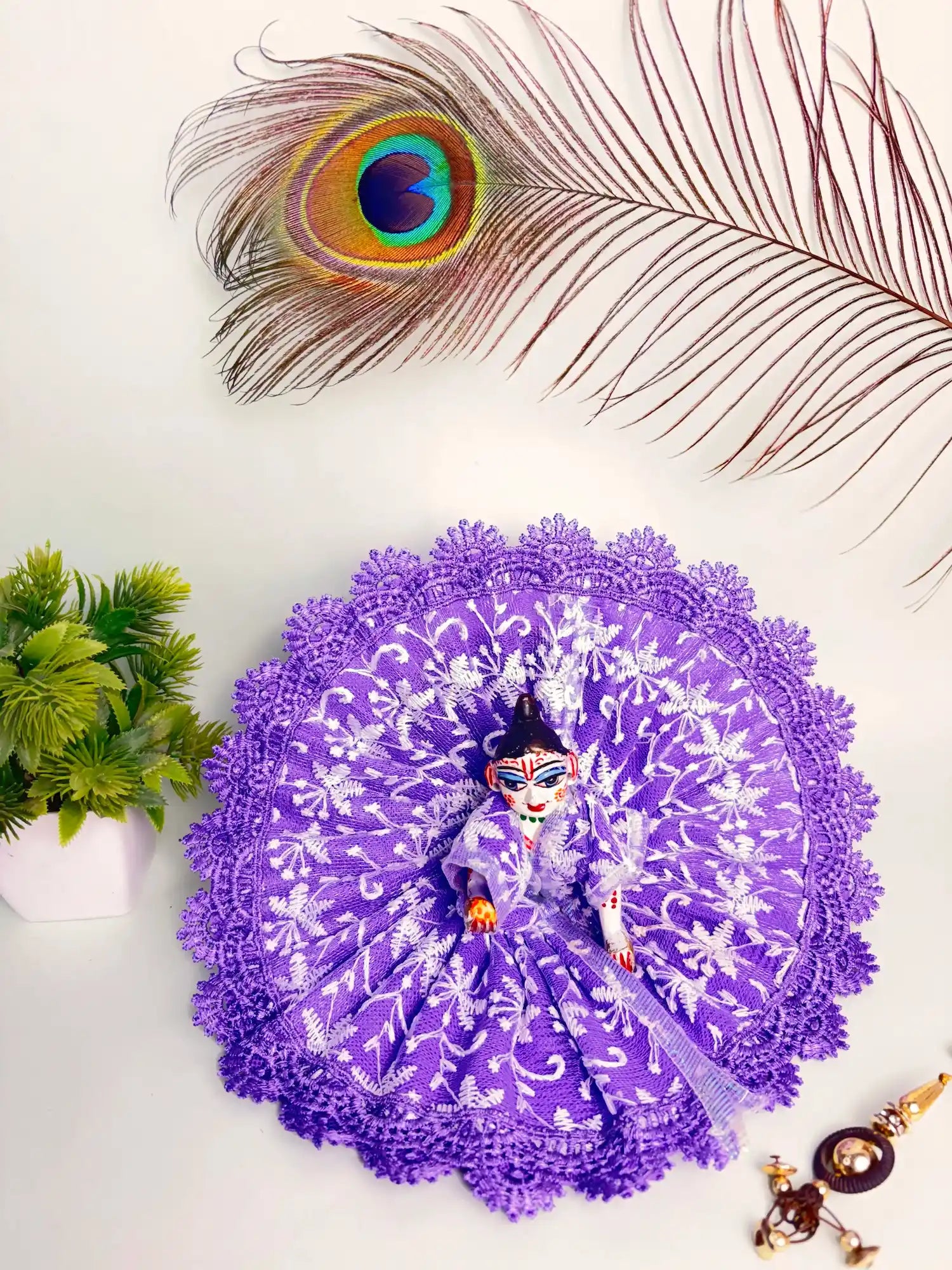 Size 4 Purple Lace Laddu Gopal Poshak – Elegant Embroidered Dress for Krishna Ji