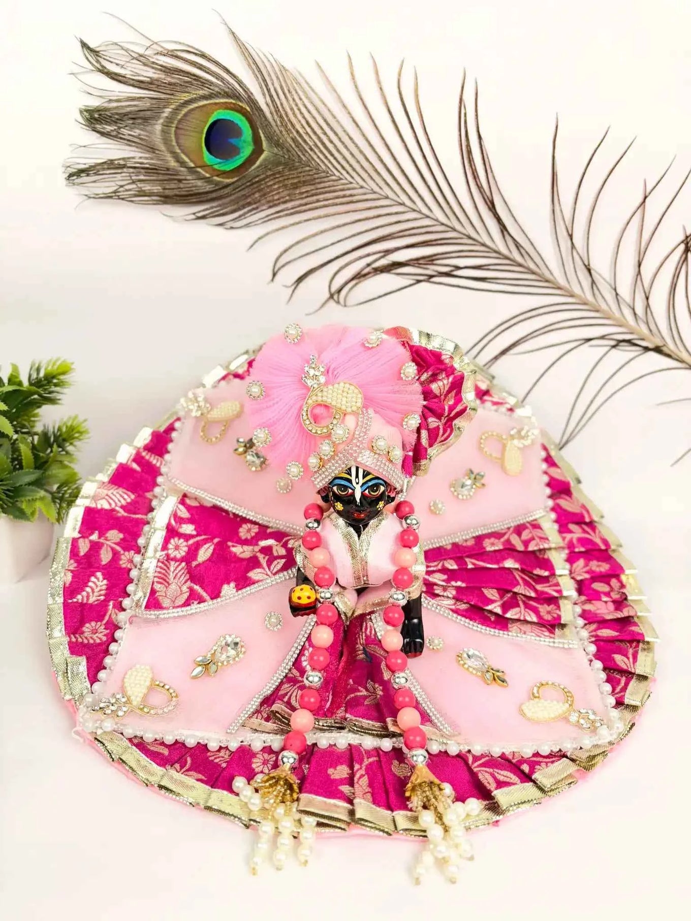 Blush Pink Laddu Gopal Heavy Dress for Divine Elegance - RadhaMadhav Poshak