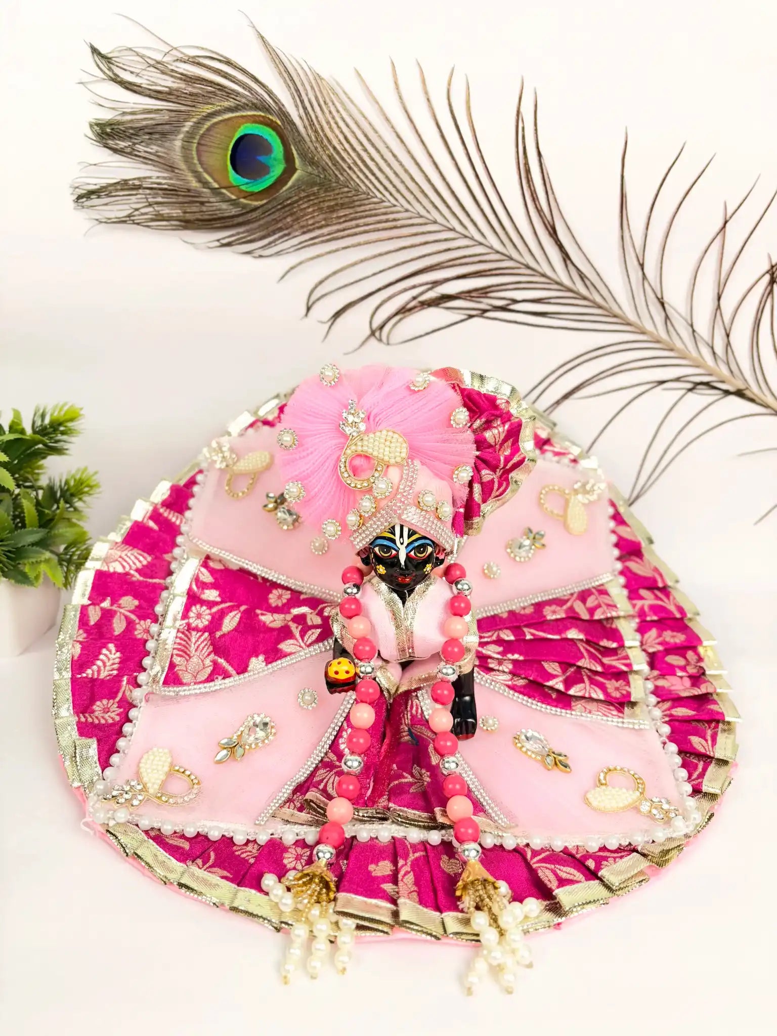 Blush Royal Pink Laddu Gopal Poshak with Pagdi & Mala