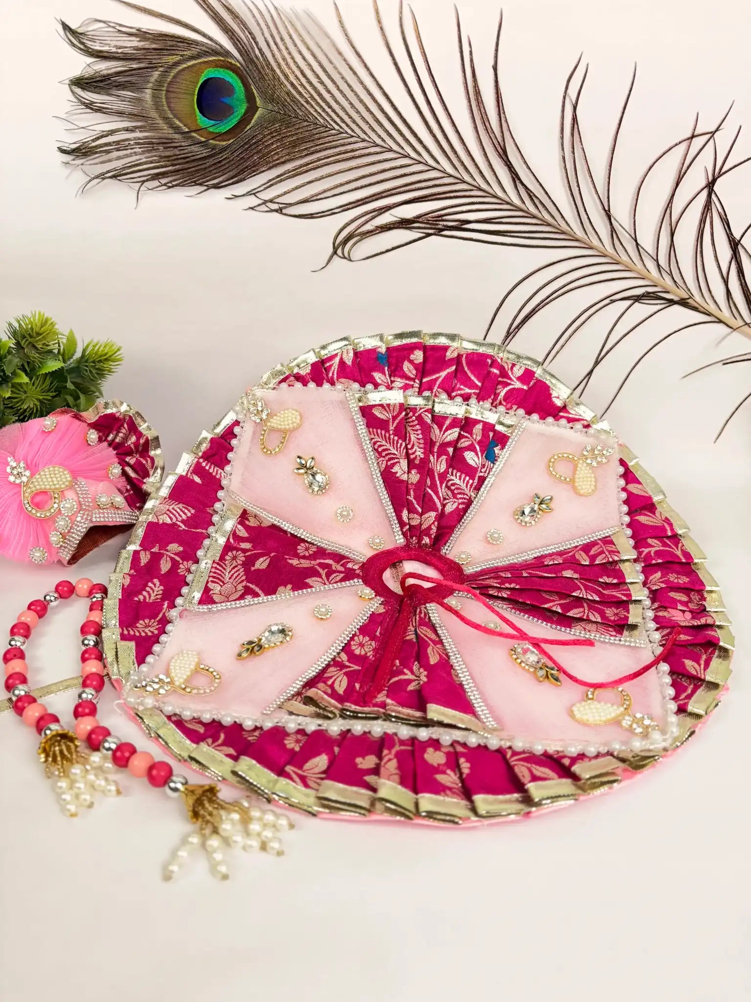 Blush Royal Pink Laddu Gopal Poshak with Pagdi & Mala
