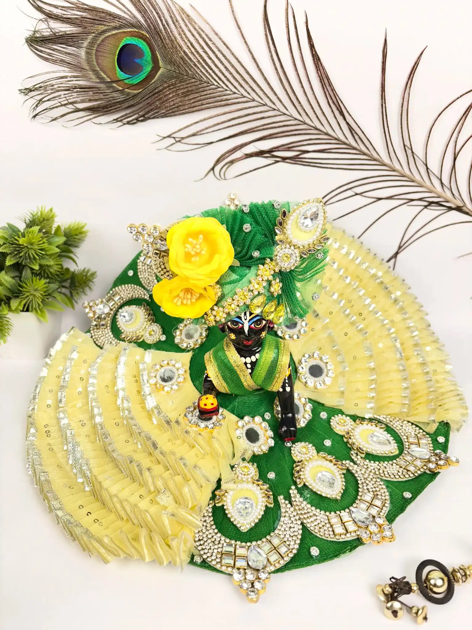 Emerald Glow Laddu Gopal Poshak with Pagdi & Mala