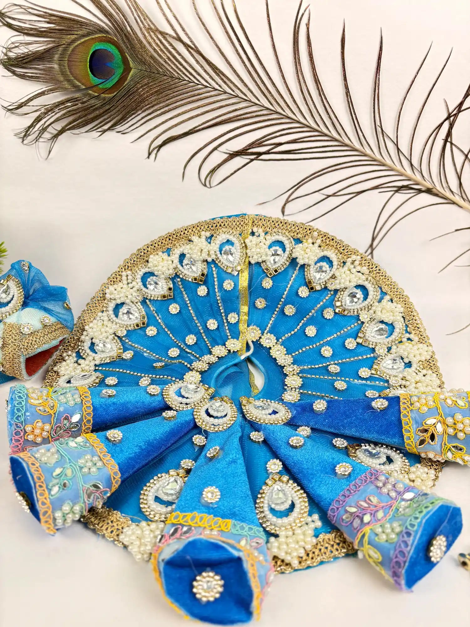 Royal Pearl Blue Laddu Gopal Poshak with Pagdi & Mala
