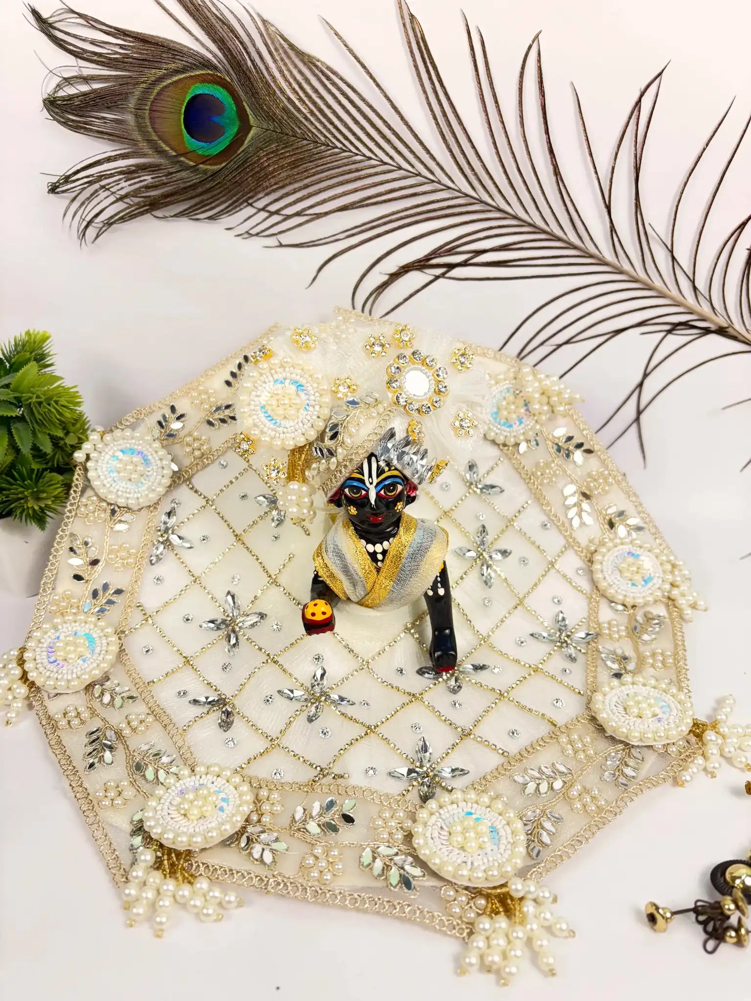 Divine White Laddu Gopal Poshak with Pagdi & Mala