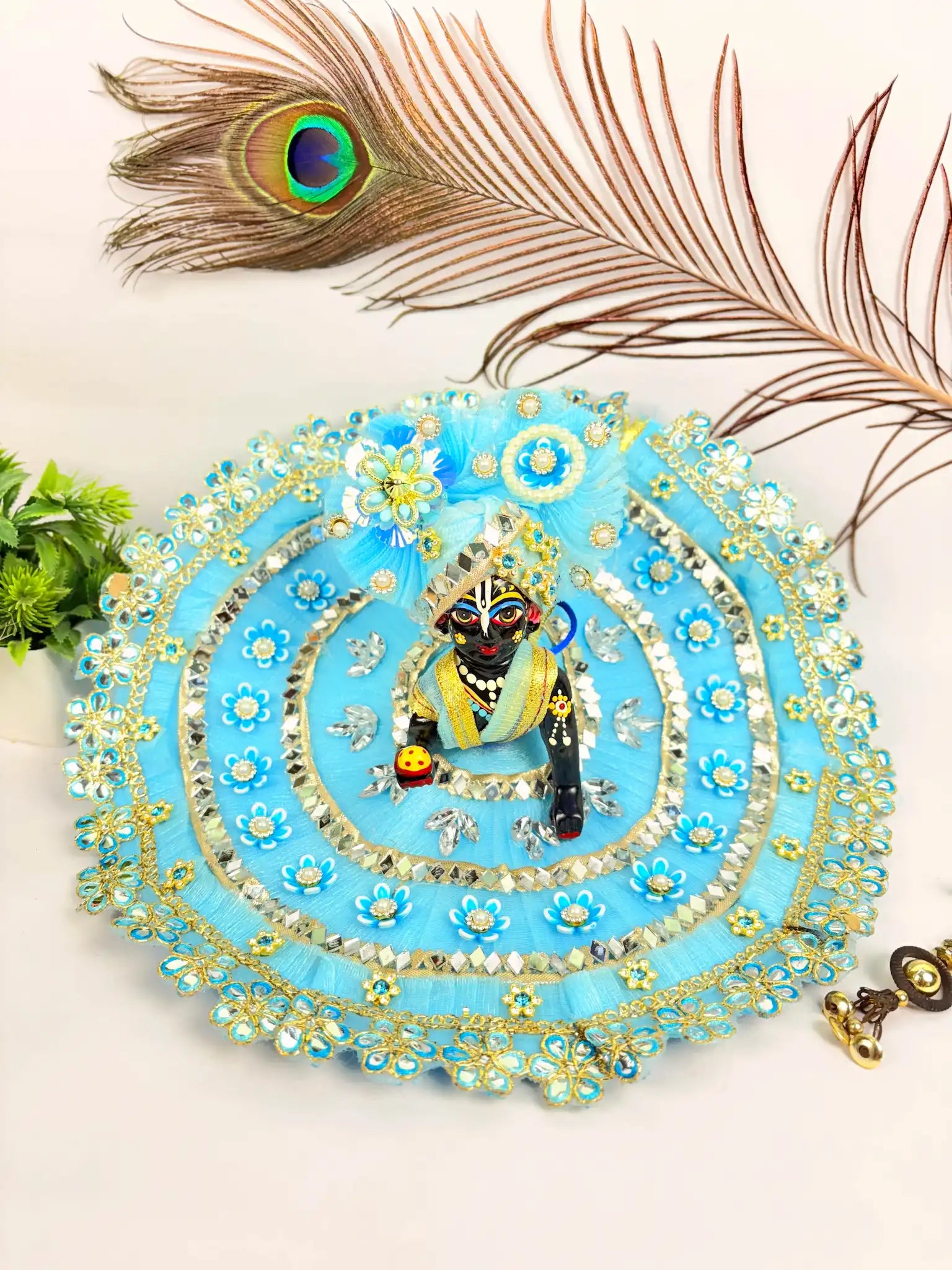 Heavy Blue Laddu Gopal Poshak with Pagdi & Mala
