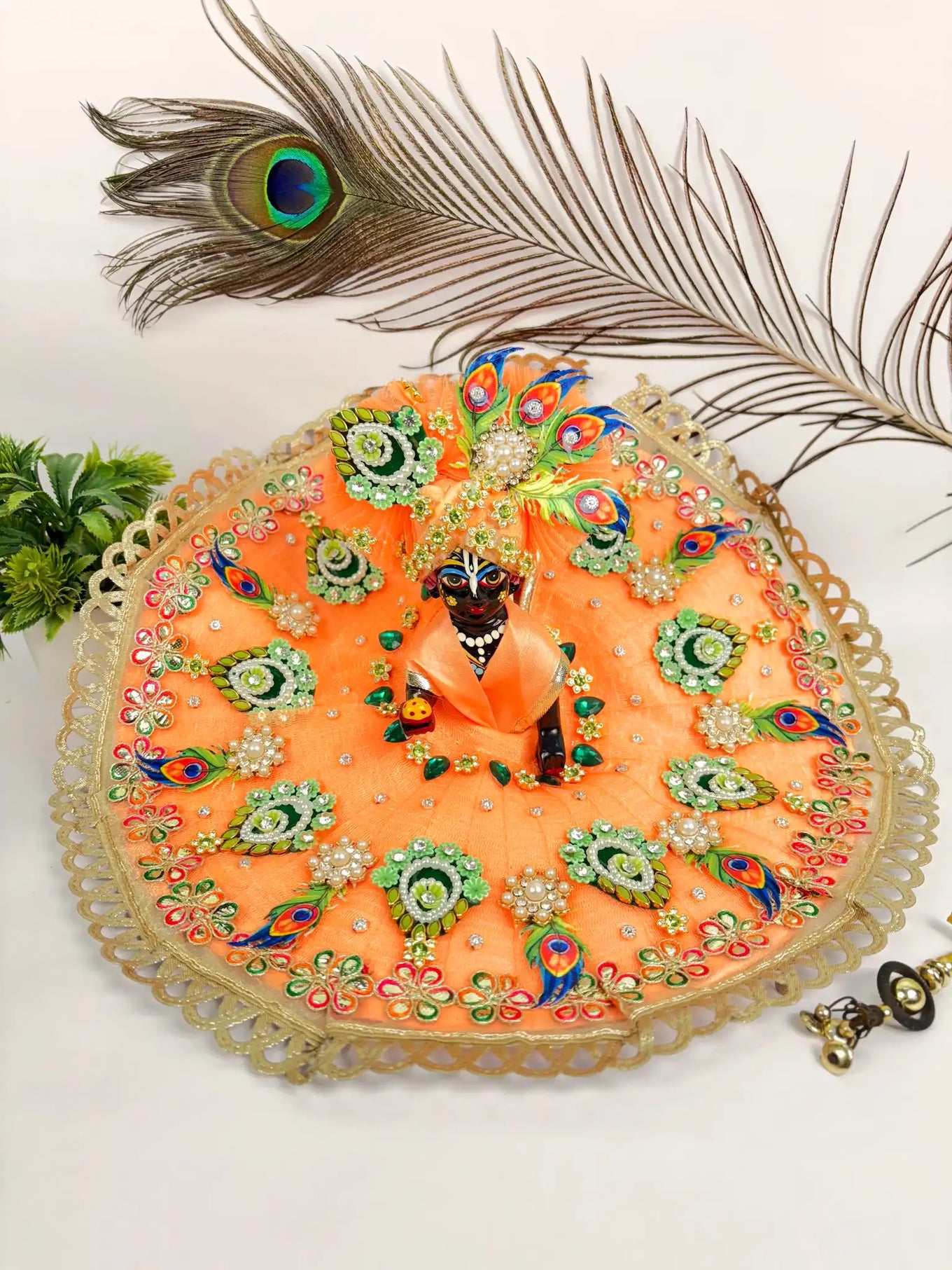 Heavy Orange Laddu Gopal Poshak with Pagdi & Mala