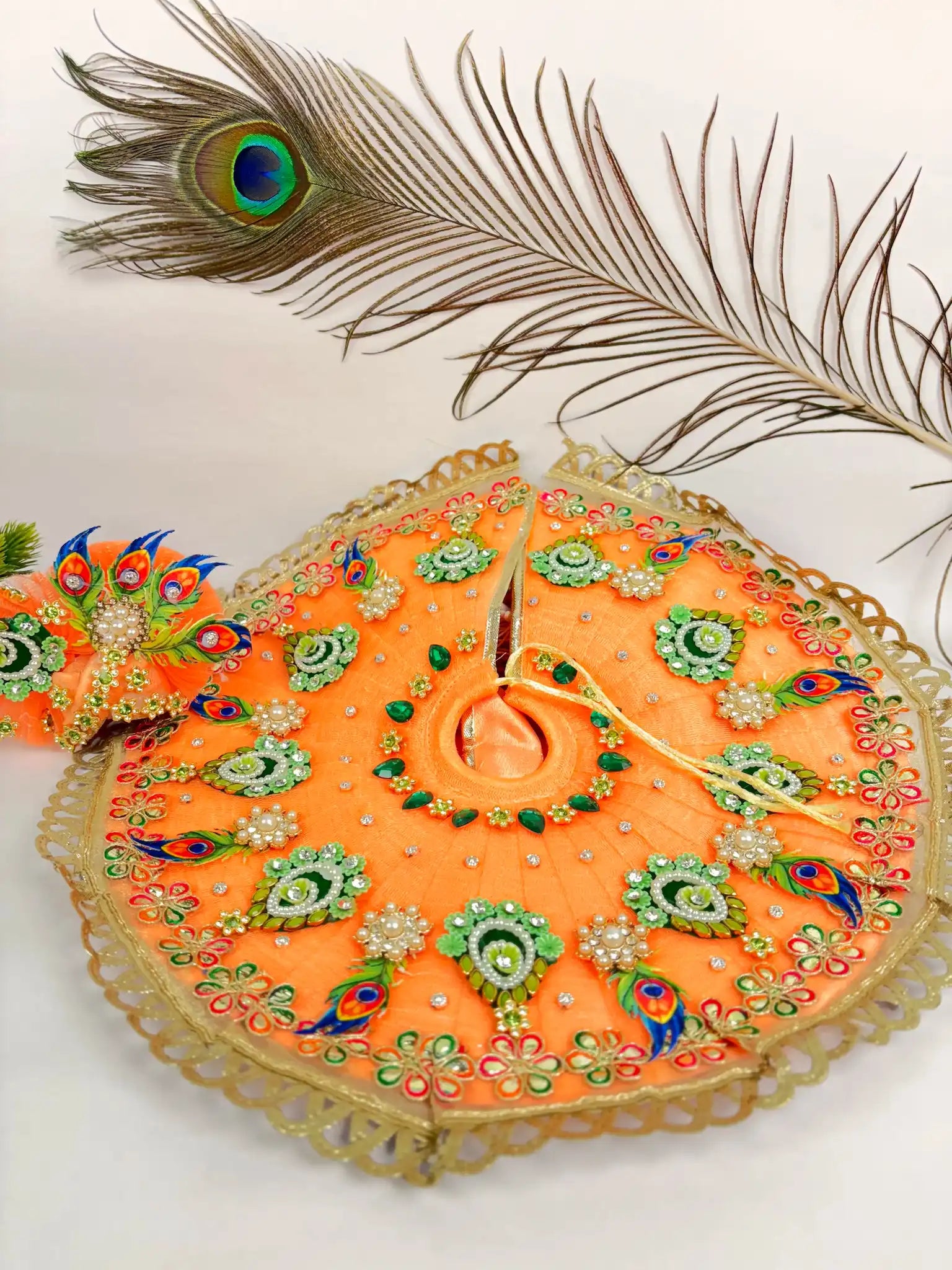 Heavy Orange Laddu Gopal Poshak with Pagdi & Mala