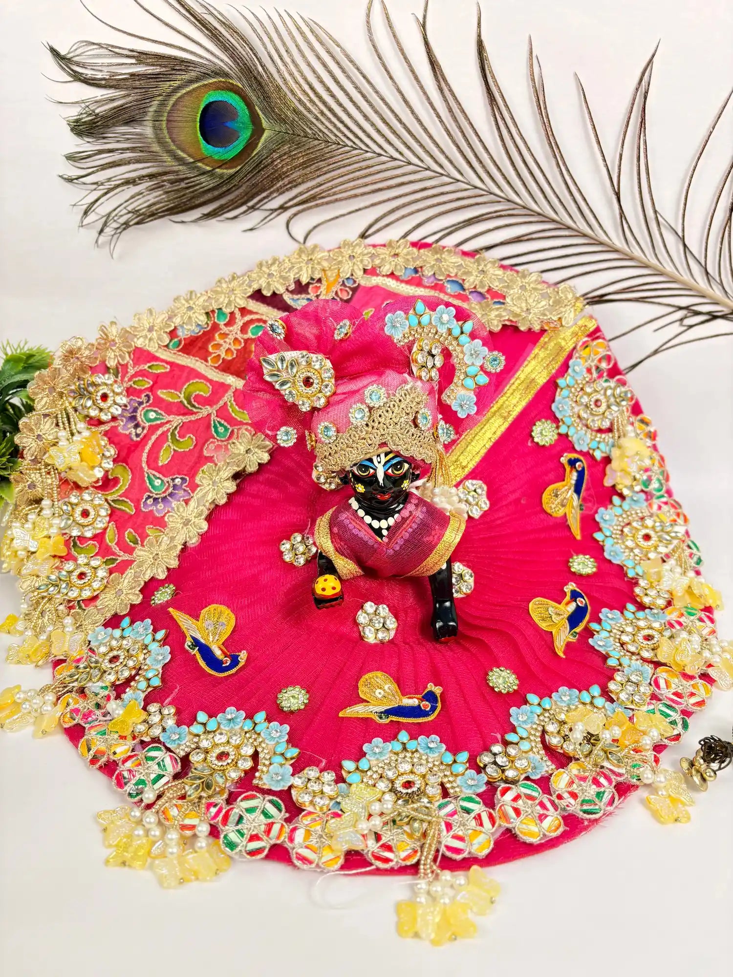 Royal Pink Laddu Gopal Poshak with Peacock Embroidery