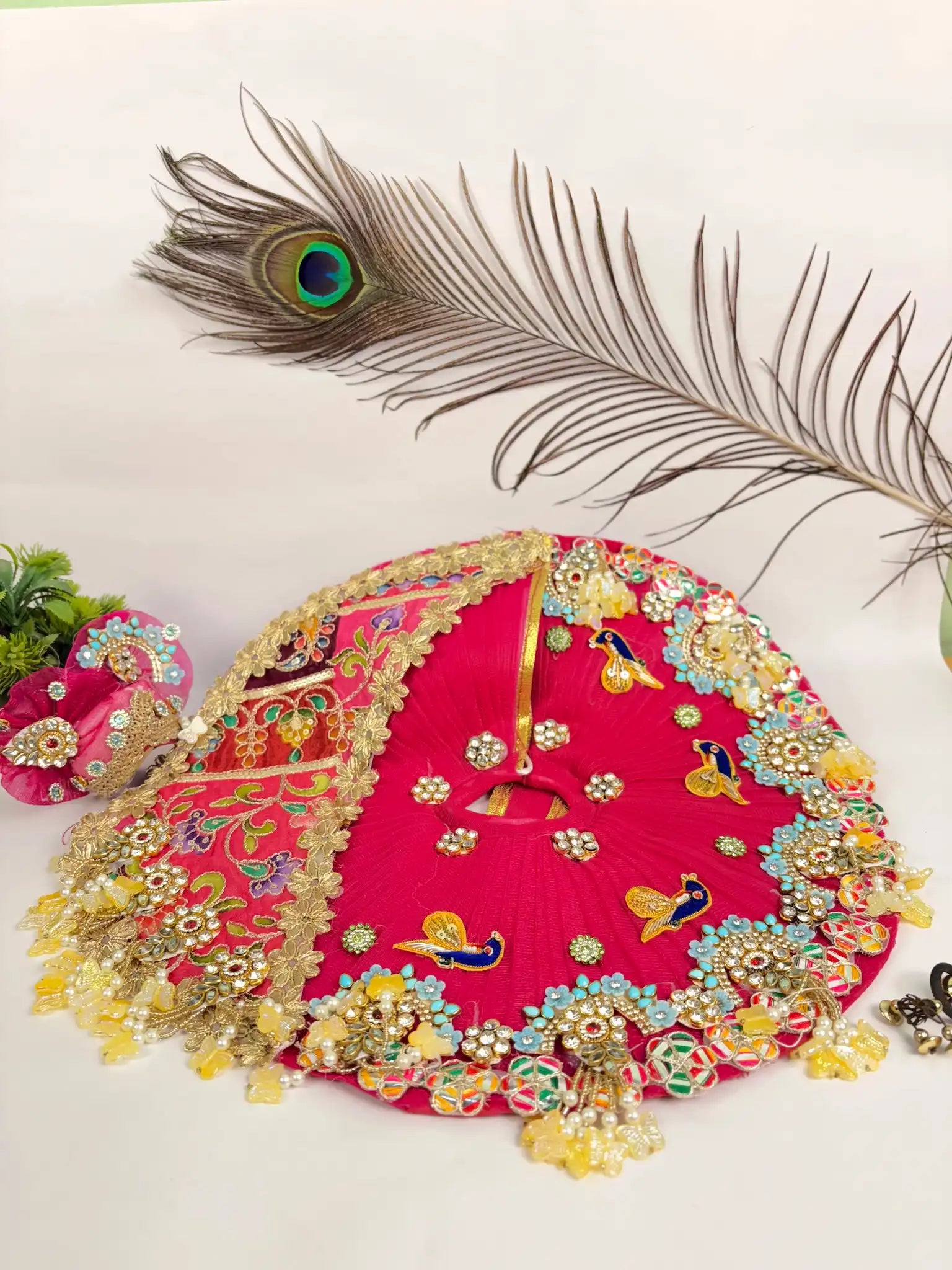 Royal Pink Laddu Gopal Poshak with Peacock Embroidery