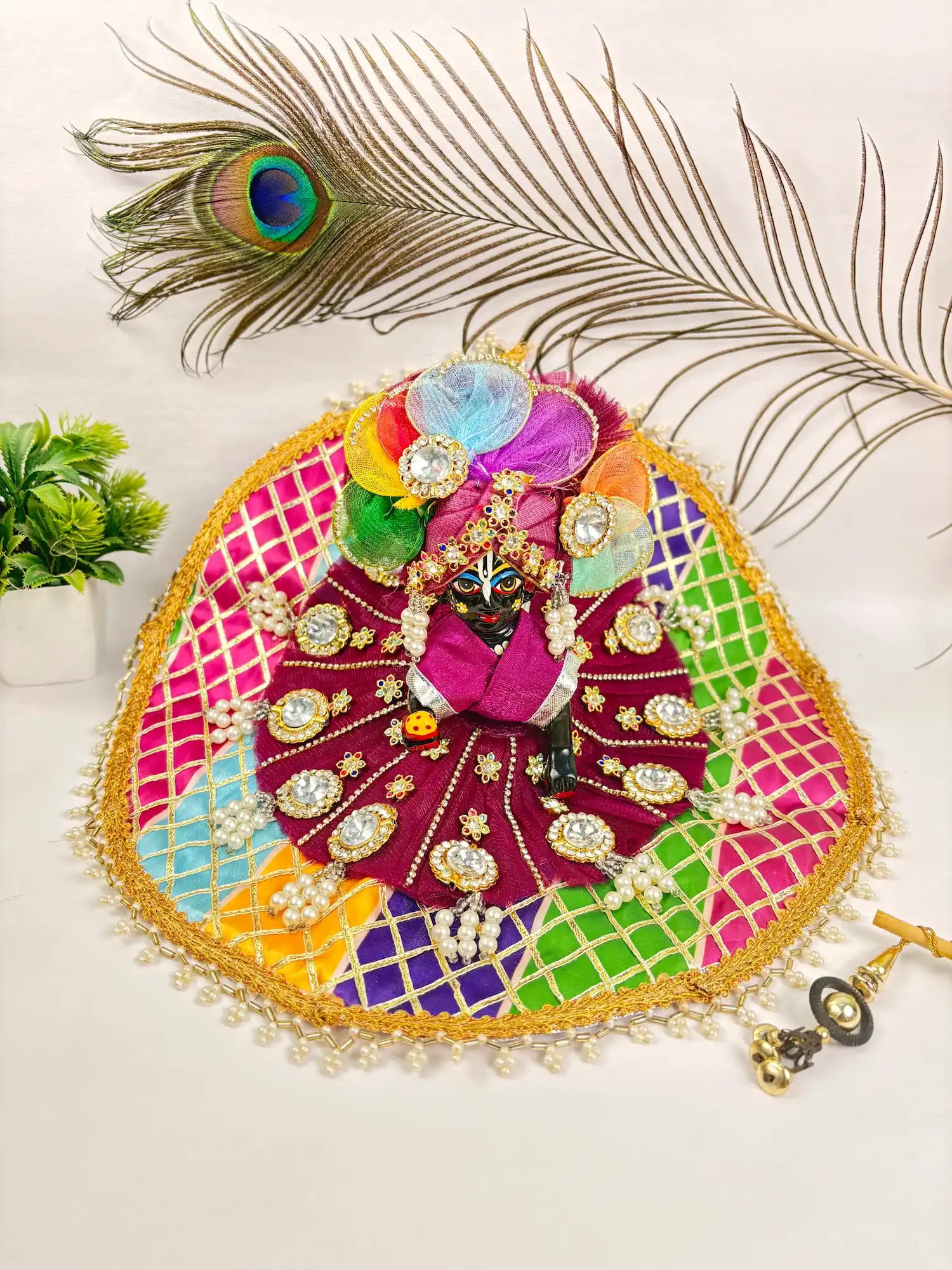 Rainbow Royal Laddu Gopal Poshak with Pagdi & Mala