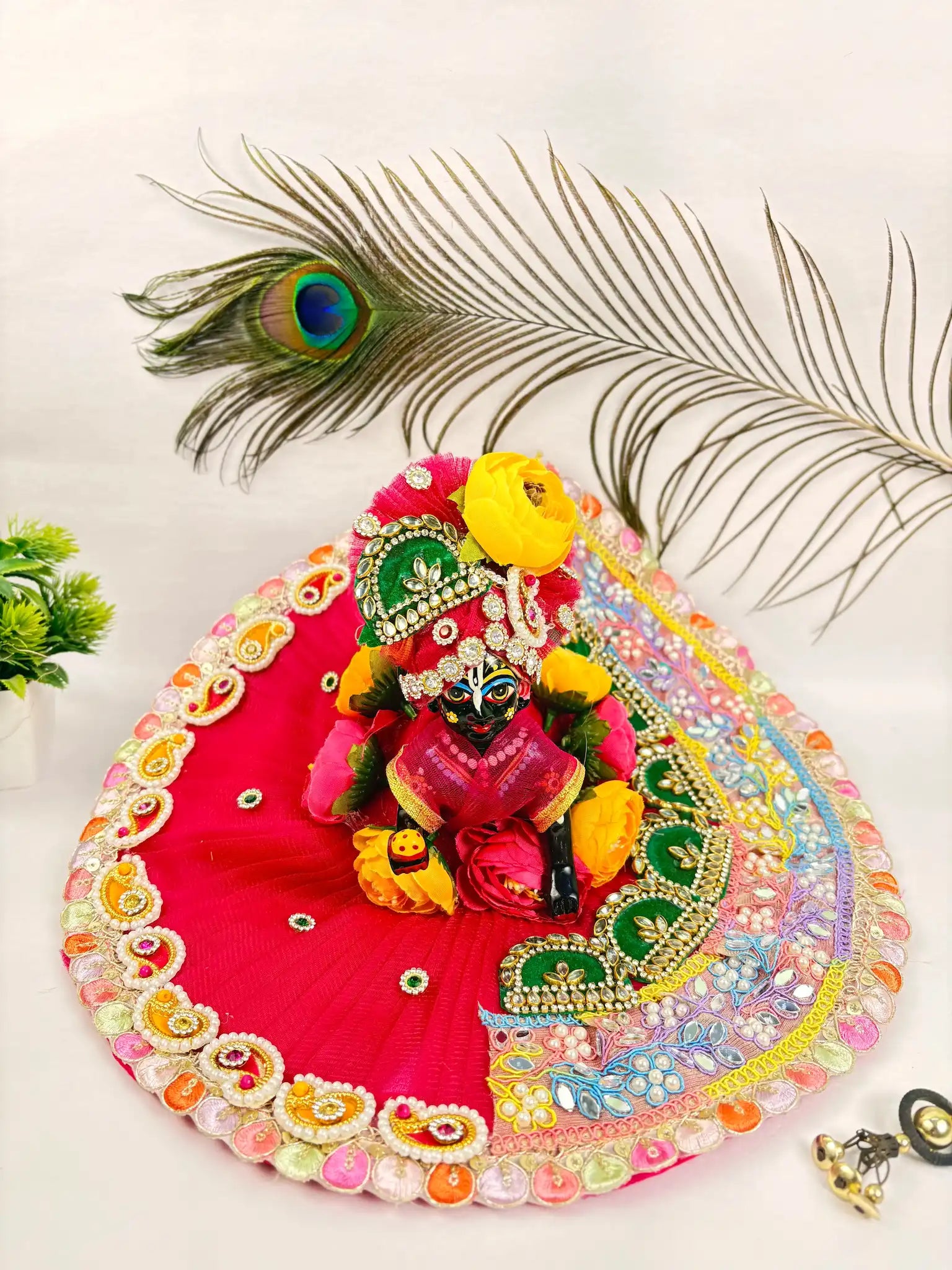 Royal Red Laddu Gopal Poshak with Multicolor Embroidery