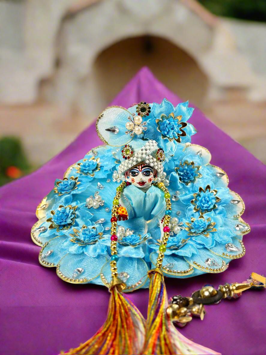 Elegant Blue Laddu Gopal Poshak with Floral Pearl and Stone Design