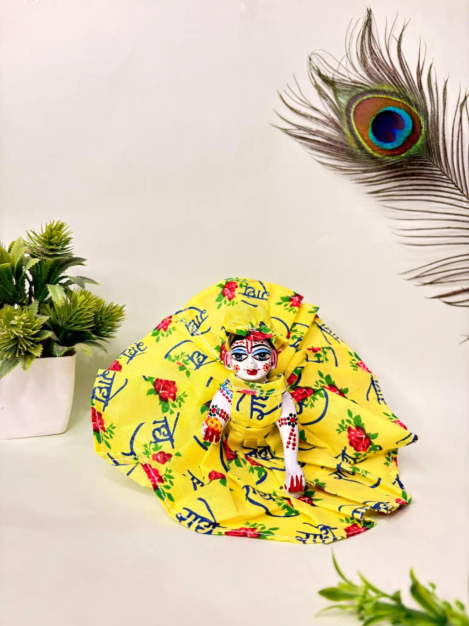 Cotton Laddu Gopal Poshak with Red Roses and Radha print – Multiple Colors Available