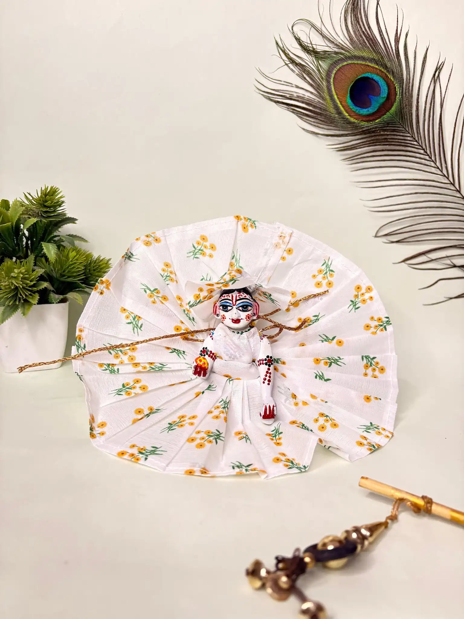 Cotton Laddu Gopal Poshak – White Floral Print Dress for Bal Gopal Ji (Multicolor Available)