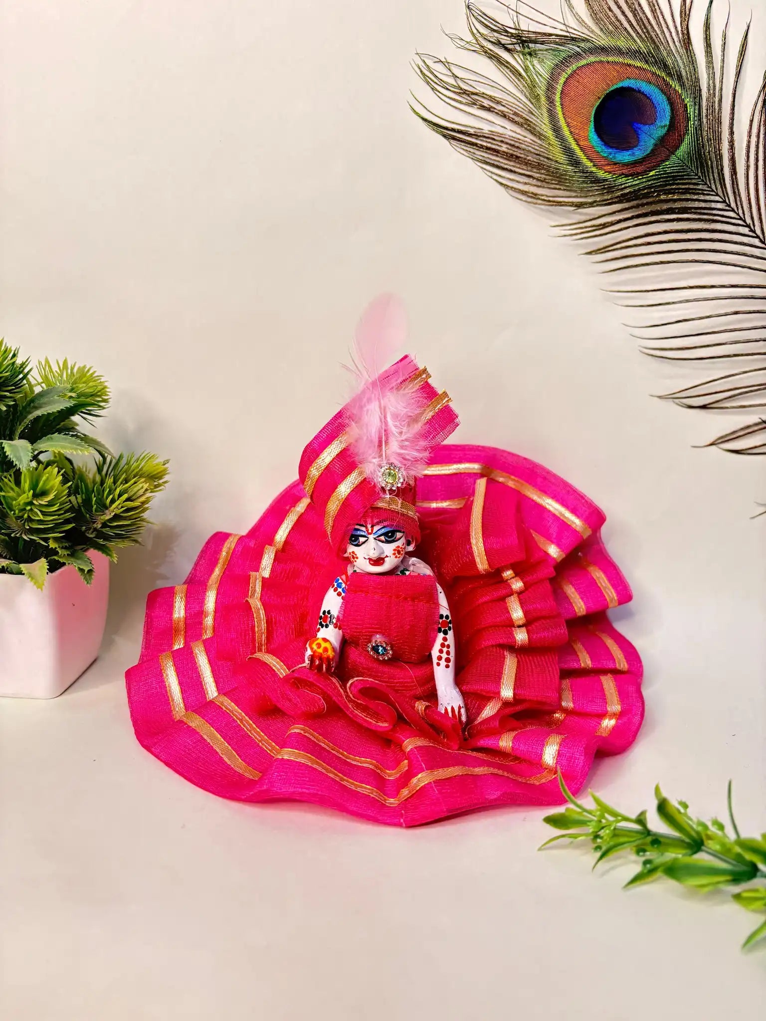 Cotton Designer Poshak with Mukut for Laddu Gopal Ji – Traditional Daily Wear