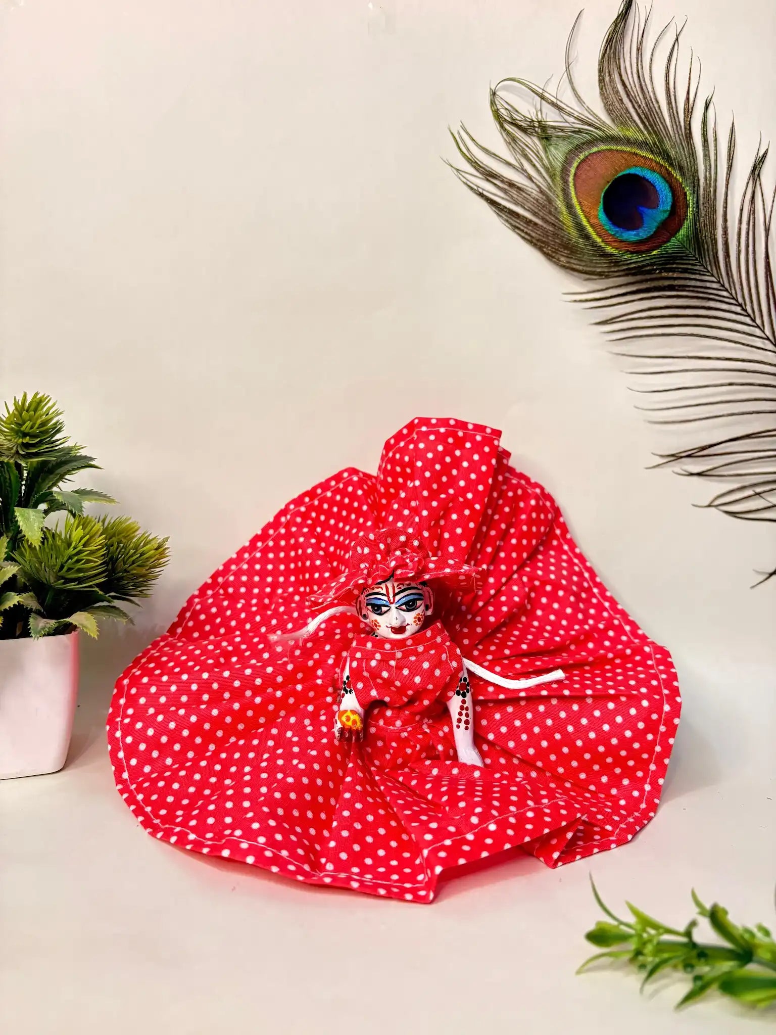 Red Cotton Poshak with Topi for Laddu Gopal Ji – Traditional Daily Wear