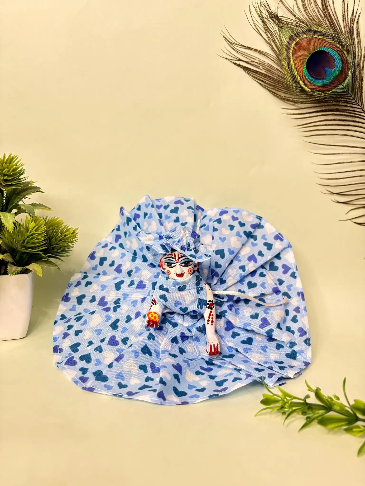 Cotton Laddu Gopal Poshak with Blue Heart Print – Comfortable Daily Wear (Multiple Colors)