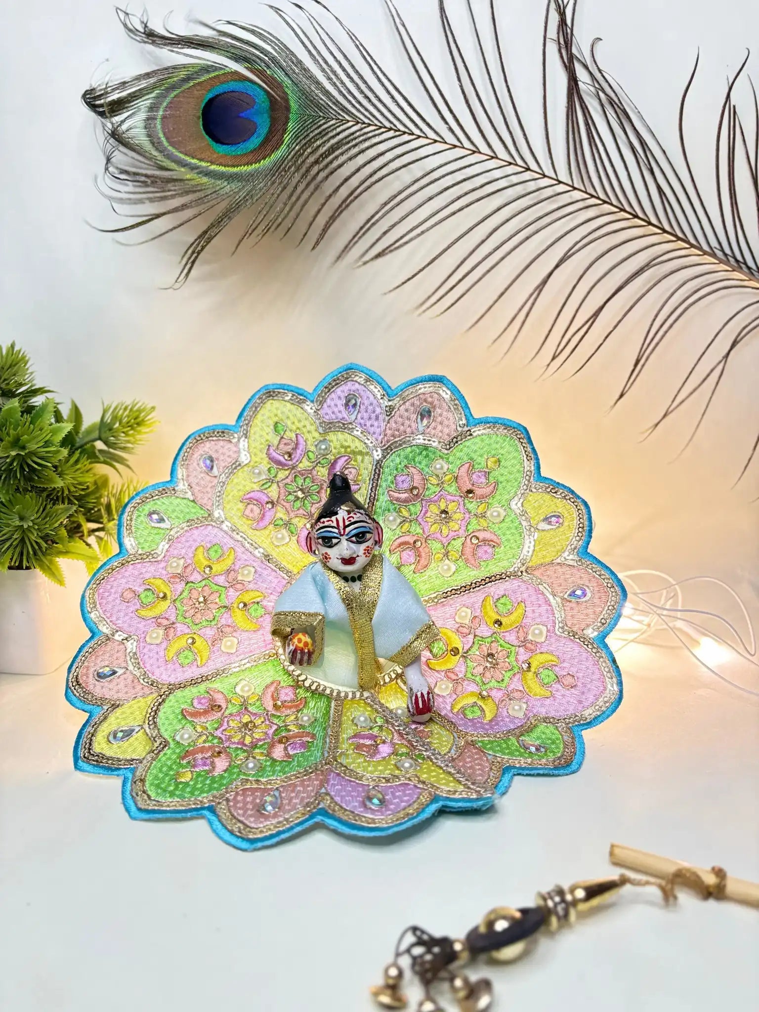 Soothing Sky Blue Laddu Gopal Ji Poshak Size 4 | Elegant Pastel Embroidery Dress