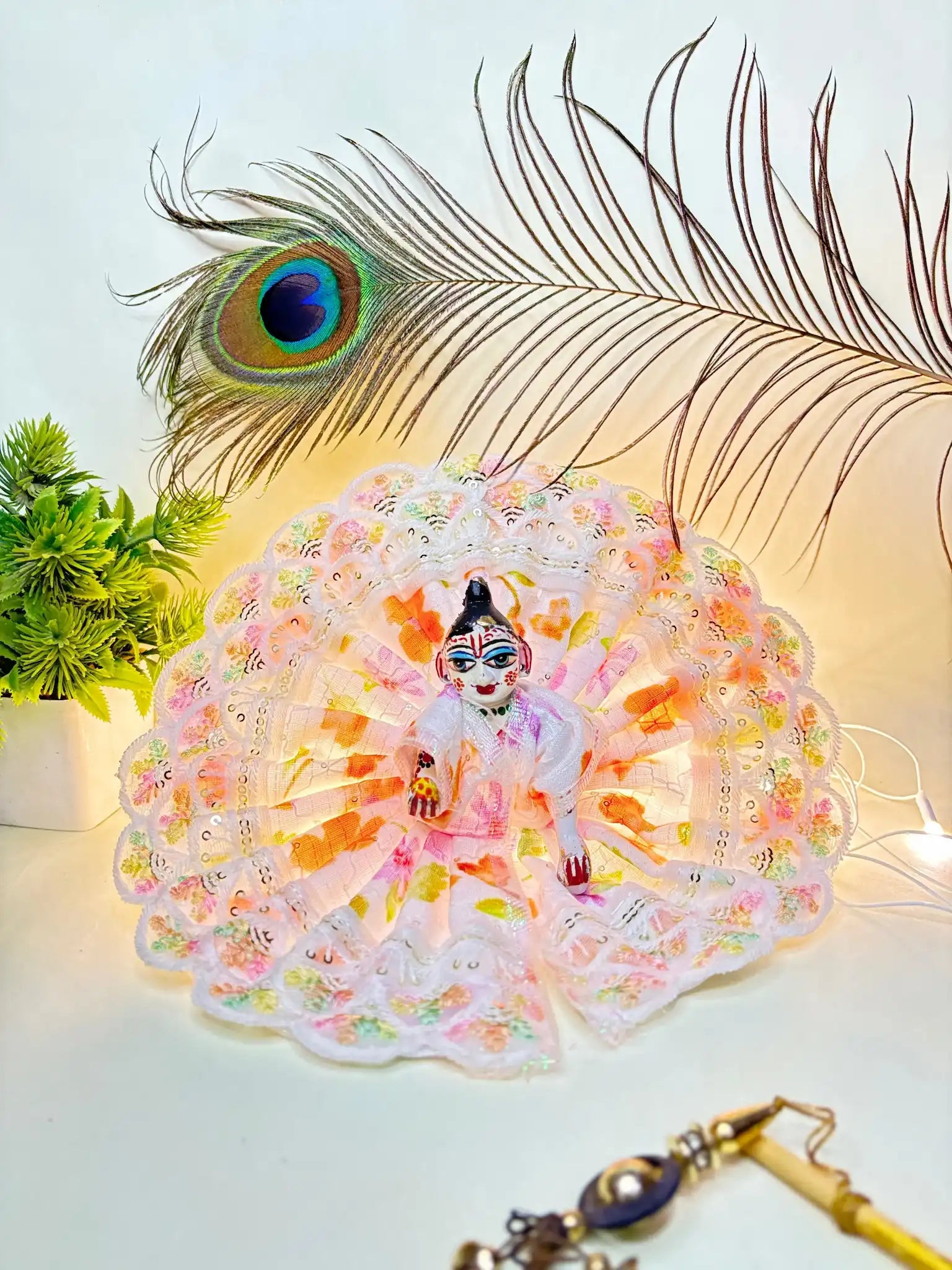 White Floral Lace Laddu Gopal Ji Poshak Size 4 | Elegant Lightweight Summer Dress