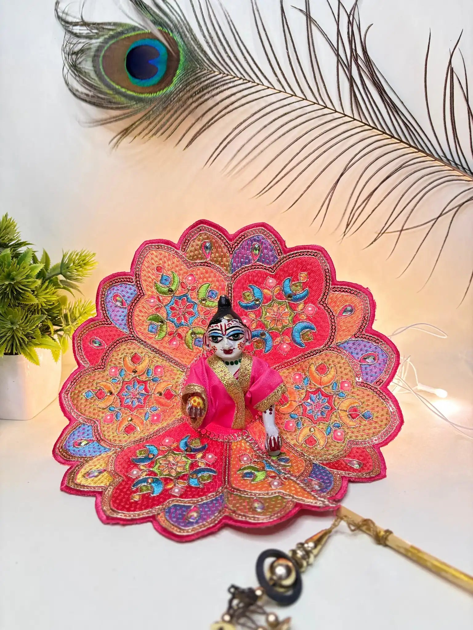 Vibrant Red Peacock Design Laddu Gopal Ji Poshak Size 4 | Traditional Temple Dress