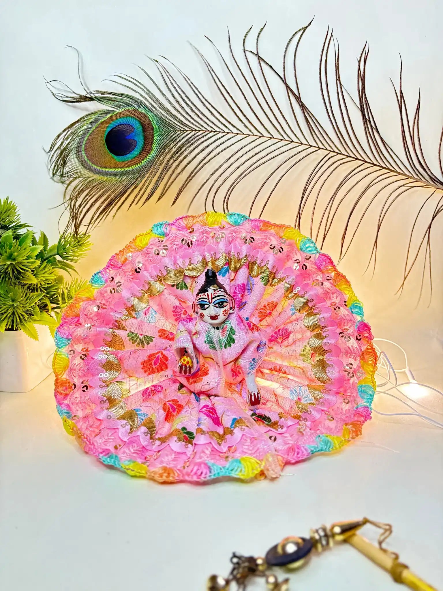 Pink Lace Floral Poshak for Laddu Gopal Size 4 | Designer Krishna Dress