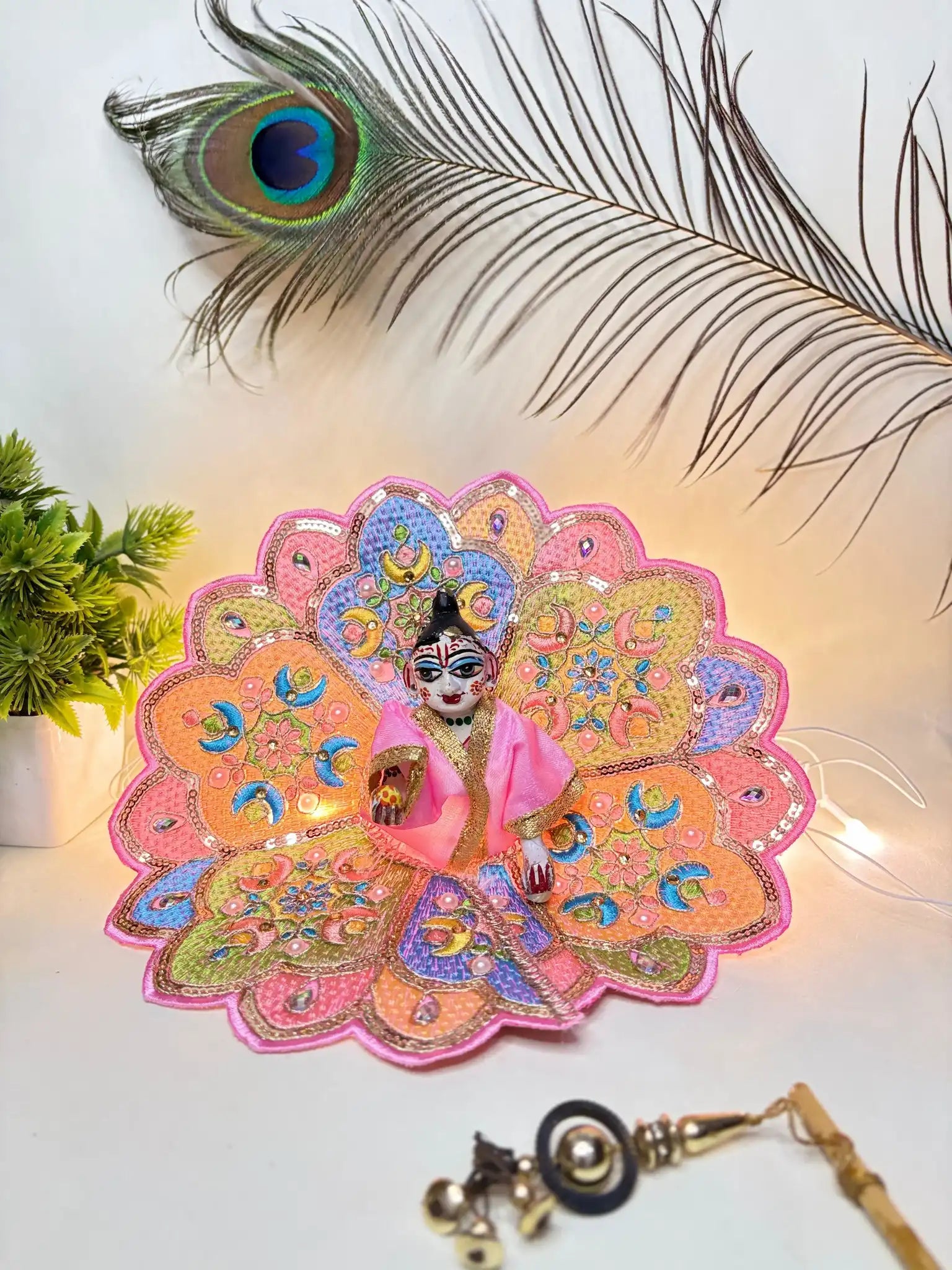 Light Pink Embroidered Laddu Gopal Ji Poshak Size 4 | Elegant Floral Temple Dress